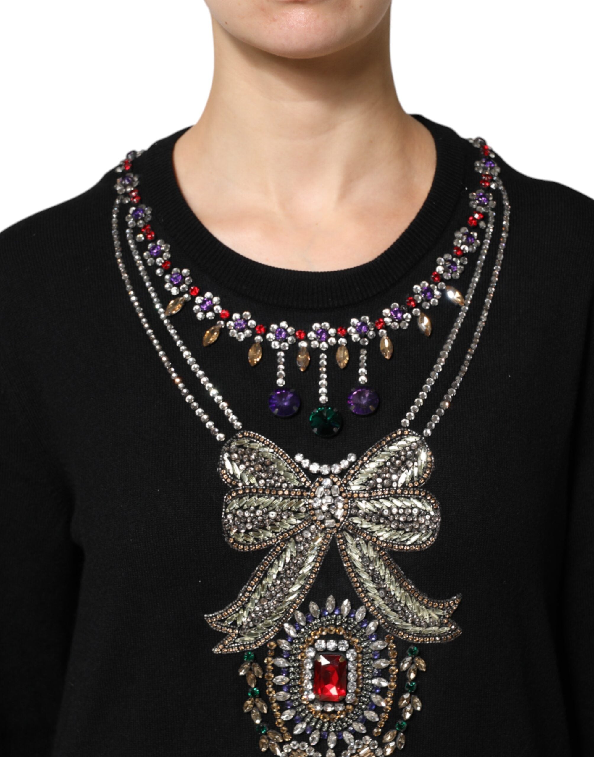 Dolce & Gabbana Schwarzer Pullover aus Kaschmir mit Kristallverzierung