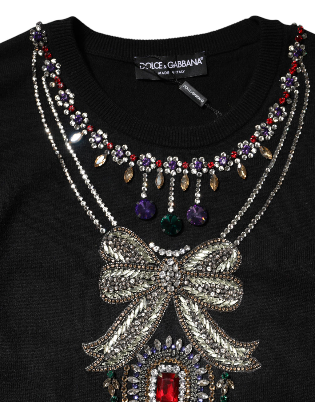 Dolce & Gabbana Schwarzer Pullover aus Kaschmir mit Kristallverzierung