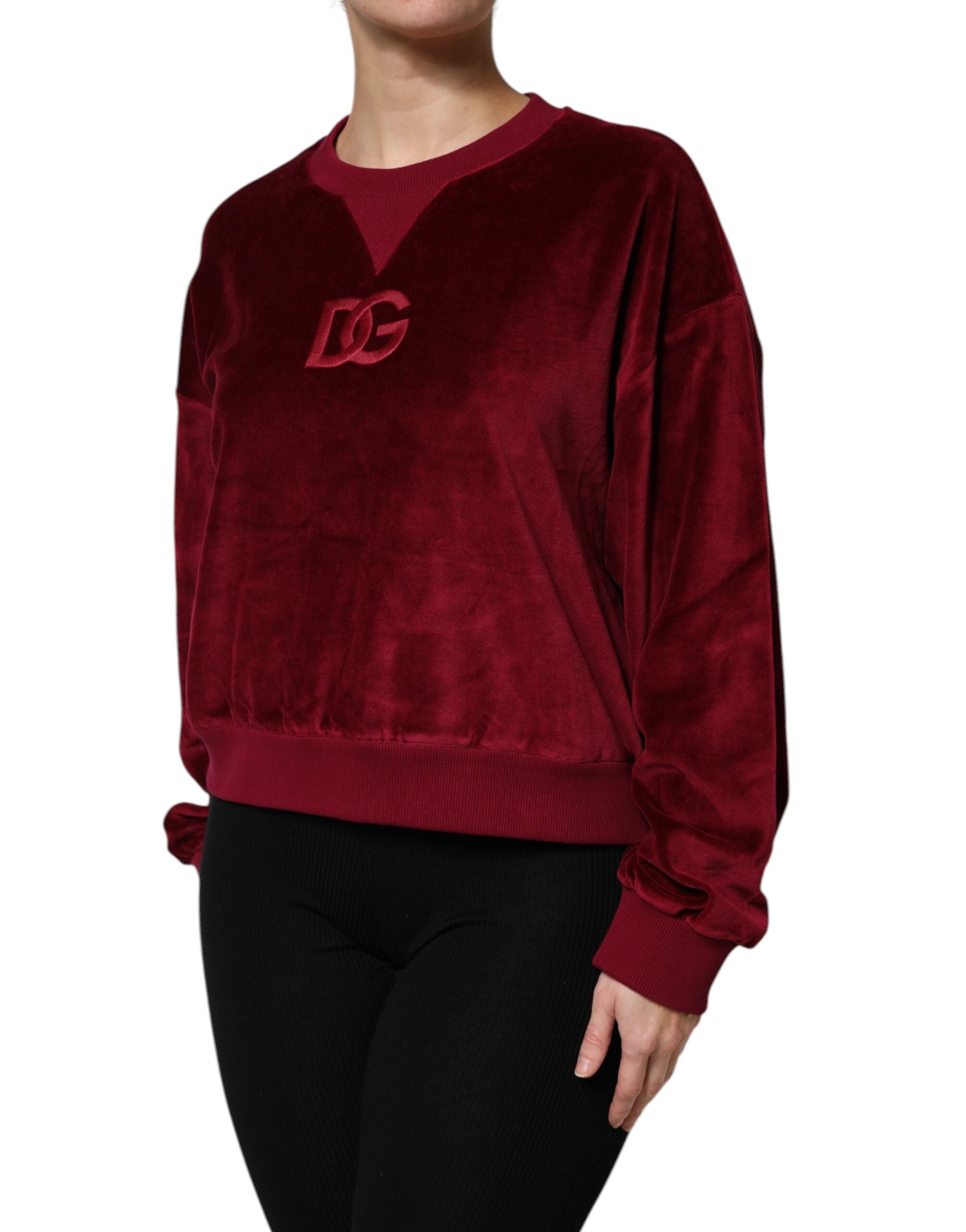 Dolce & Gabbana Roter Baumwollsamt-Pullover mit Rundhalsausschnitt