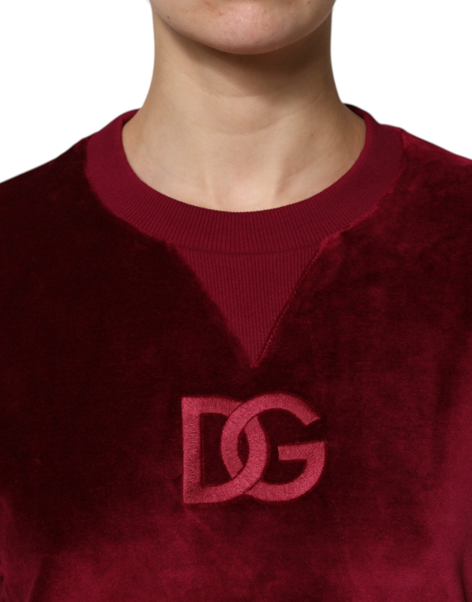 Dolce & Gabbana Roter Baumwollsamt-Pullover mit Rundhalsausschnitt