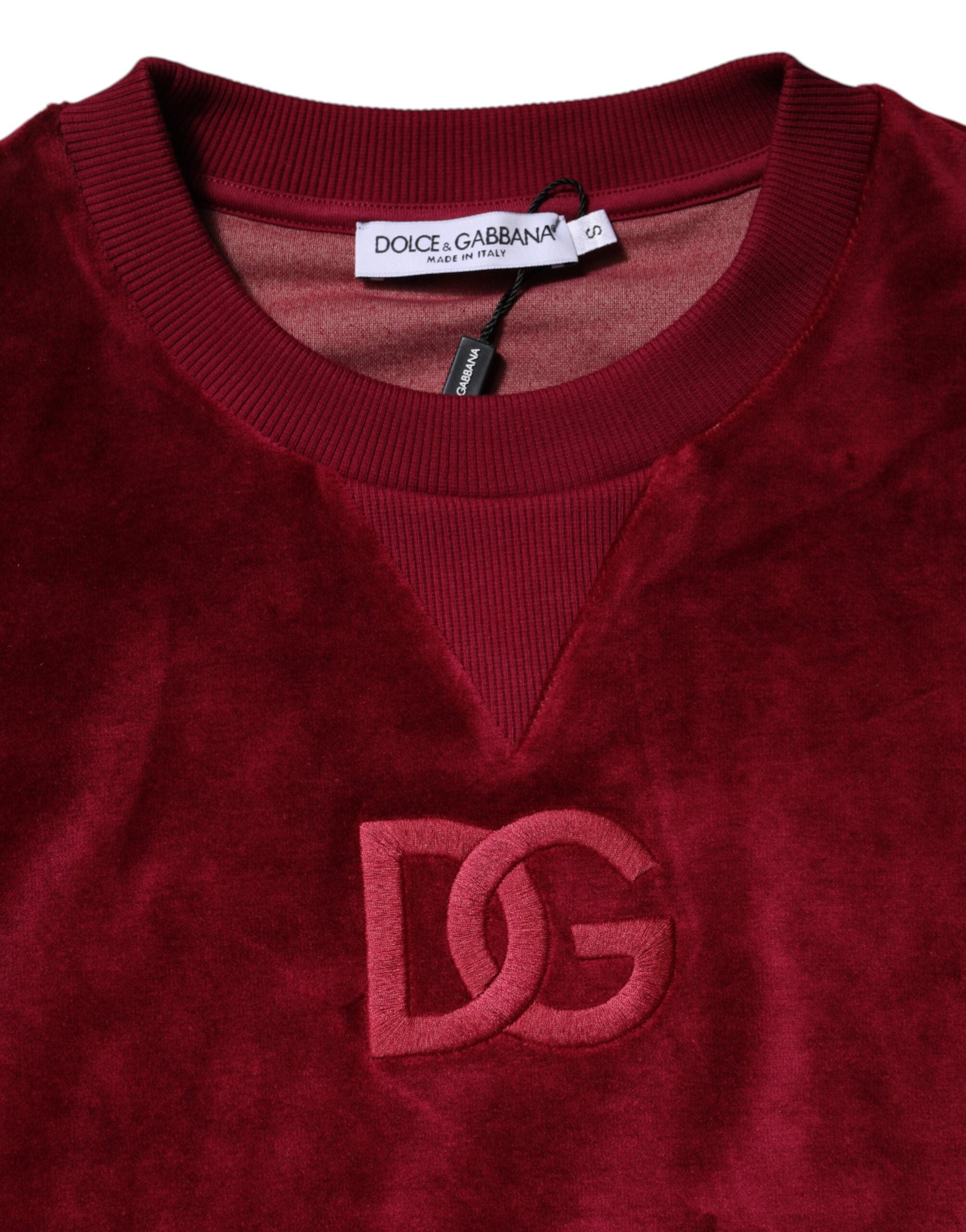 Dolce & Gabbana Roter Baumwollsamt-Pullover mit Rundhalsausschnitt