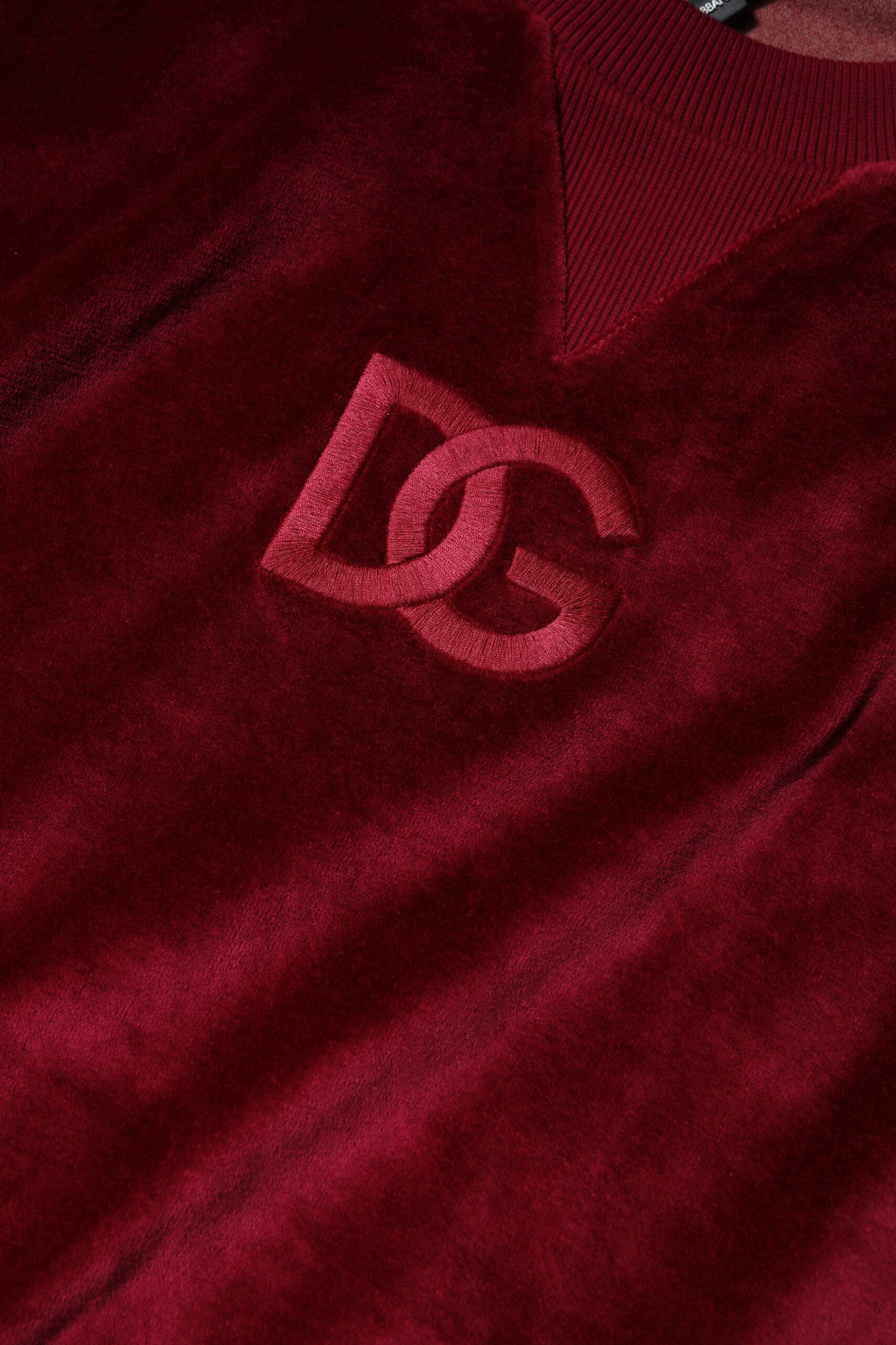 Dolce & Gabbana Roter Baumwollsamt-Pullover mit Rundhalsausschnitt