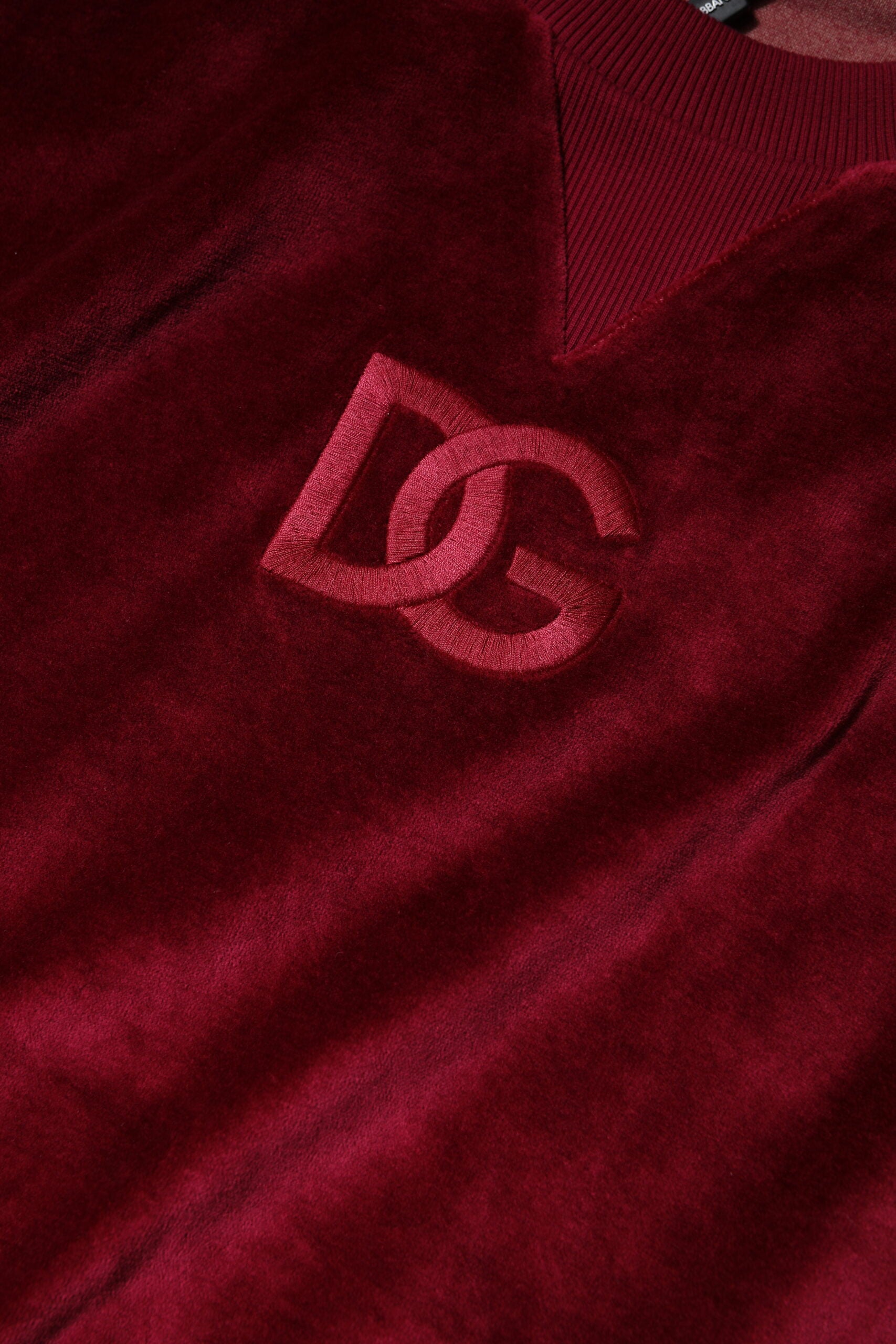 Dolce & Gabbana Roter Baumwollsamt-Pullover mit Rundhalsausschnitt