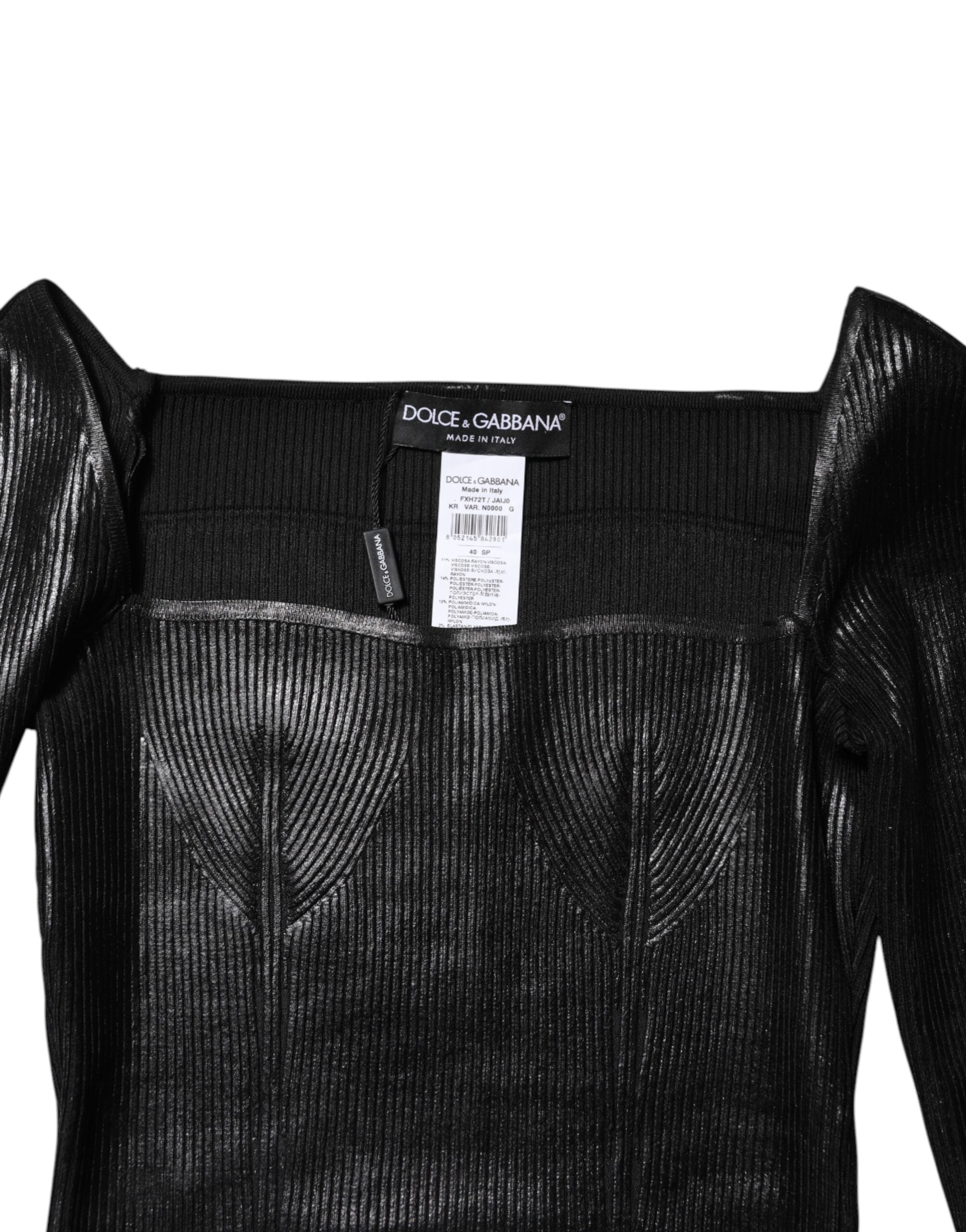 Dolce & Gabbana Schwarzes langärmeliges Blusentop aus Viskose