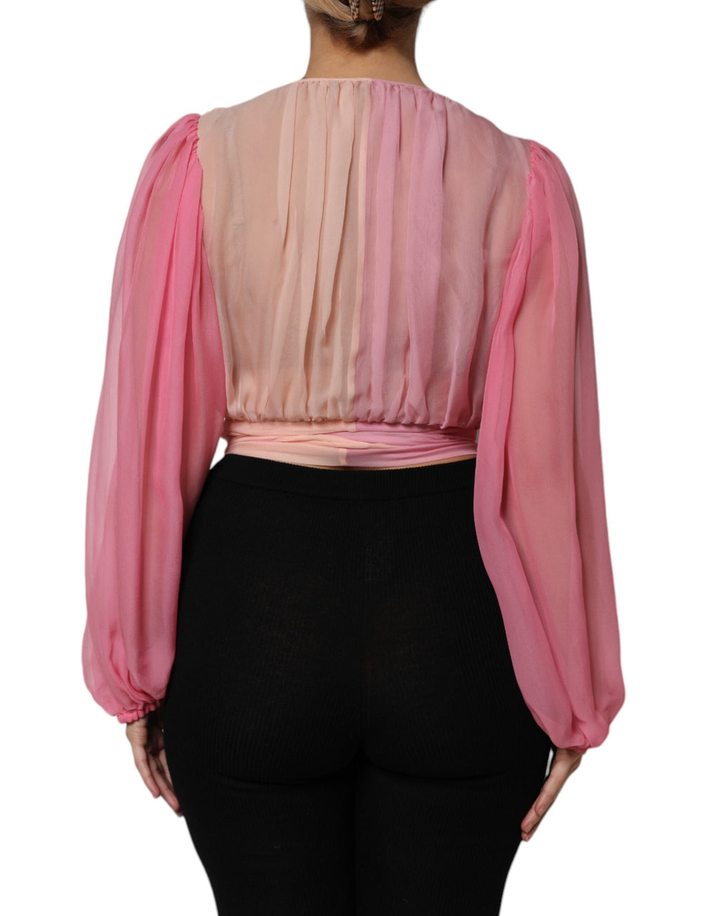 Dolce & Gabbana Roze Blouse Top met Diepe V-hals en Lange Mouwen