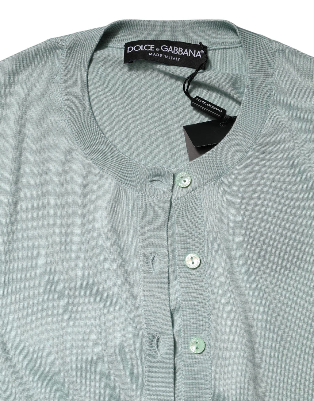 Dolce & Gabbana Hellgrüne Strickjacke aus Seide mit Knopfleiste