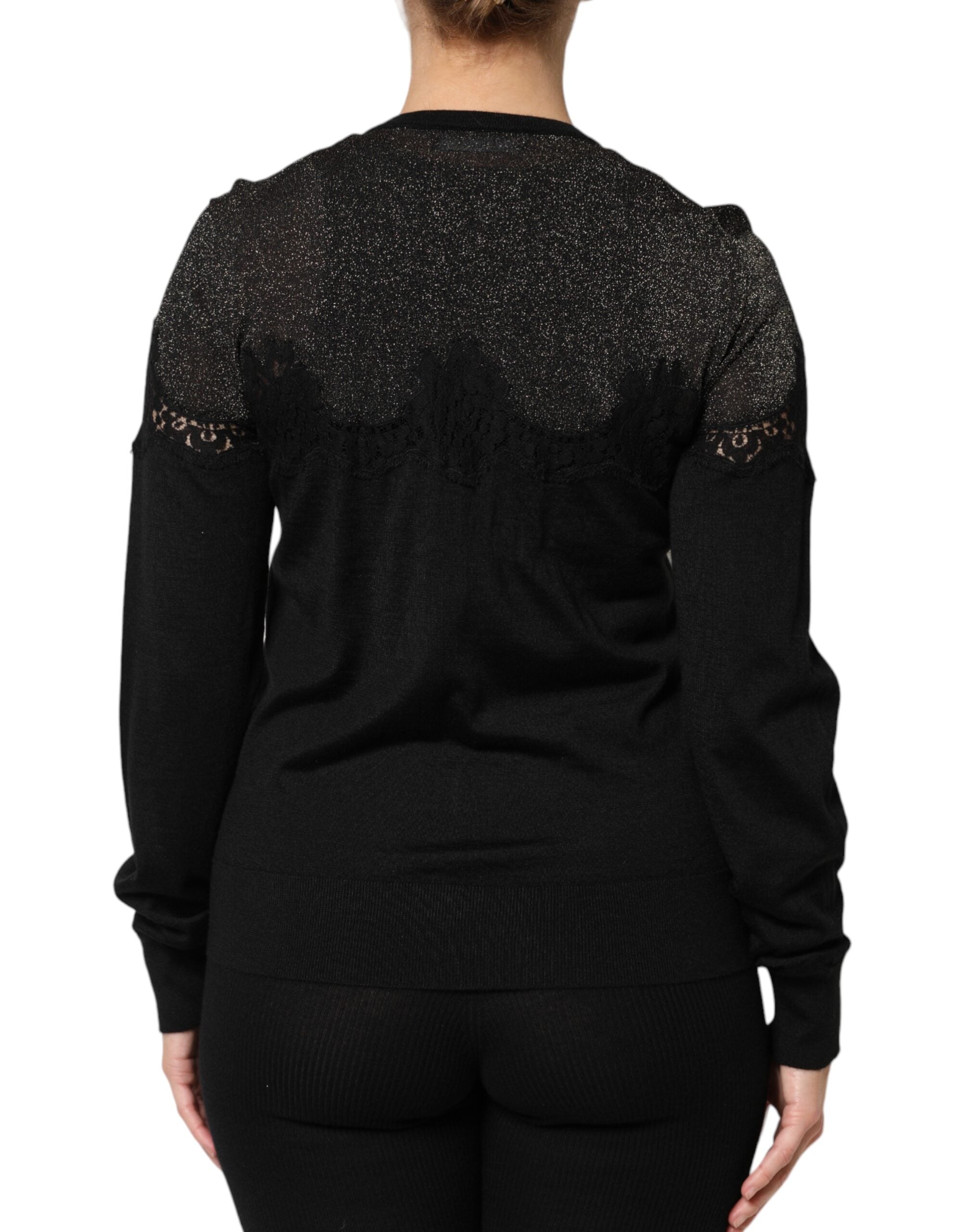 Dolce & Gabbana Schwarzer Strickpullover aus Viskose mit Spitze und Knöpfen