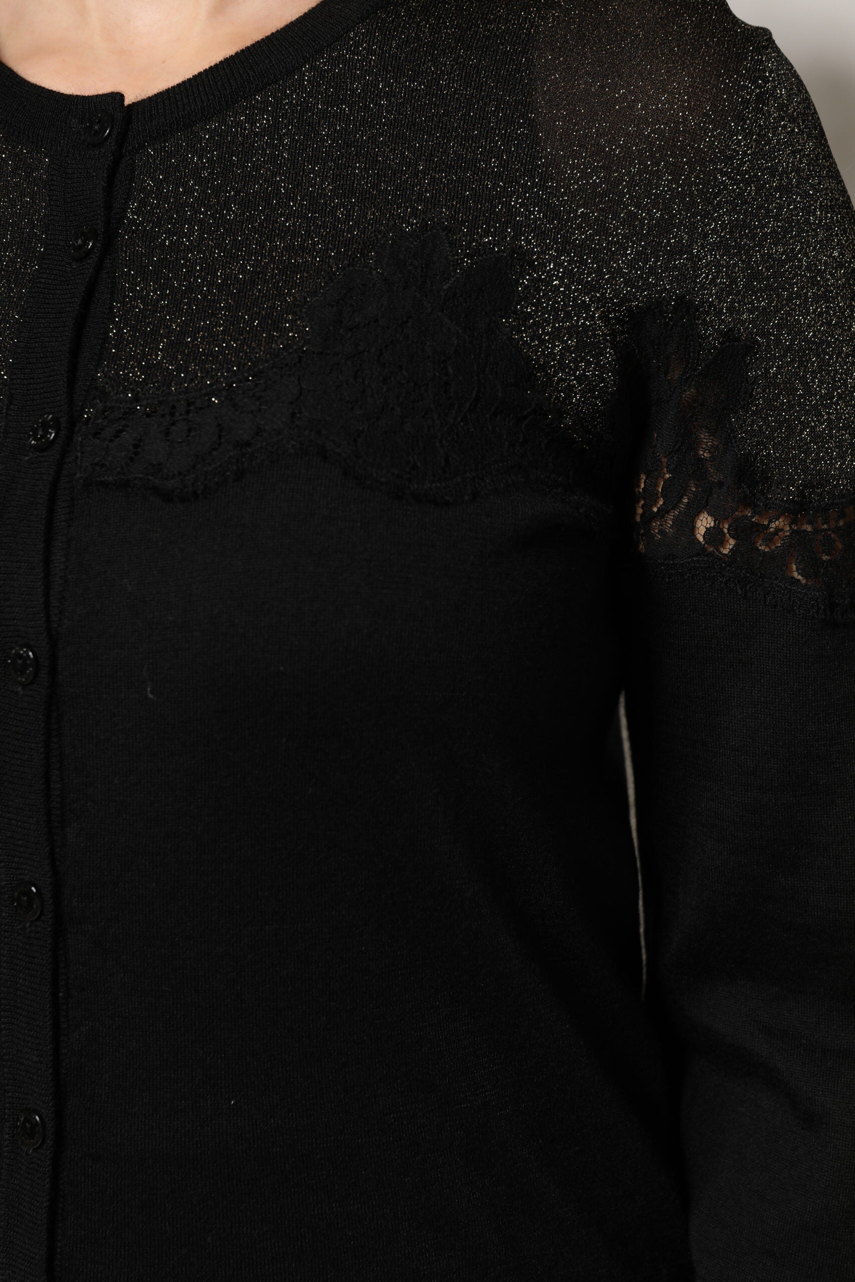 Dolce & Gabbana Schwarzer Strickpullover aus Viskose mit Spitze und Knöpfen