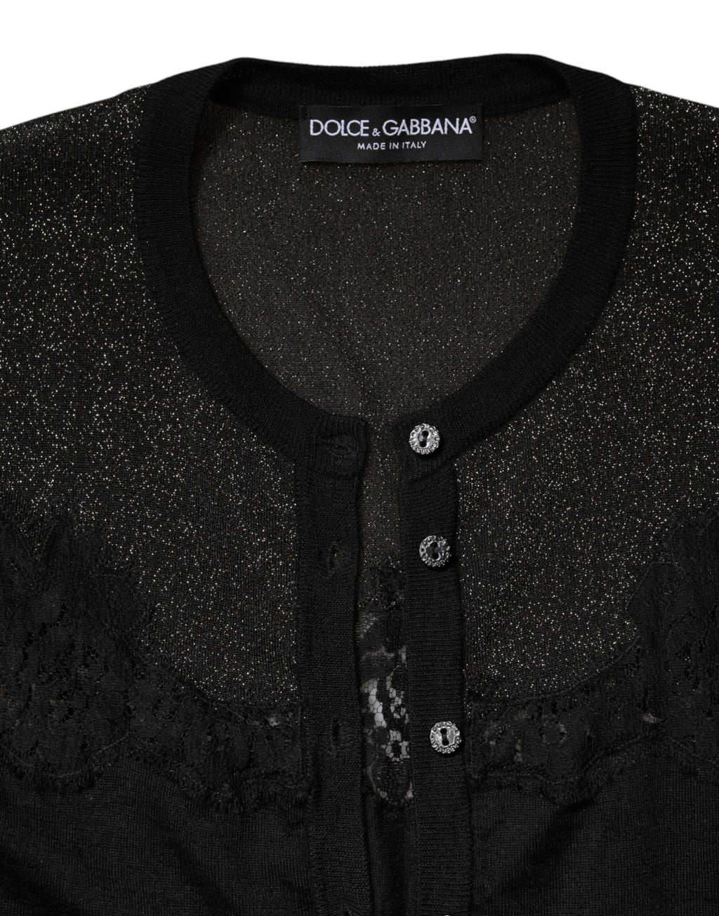 Dolce & Gabbana Schwarzer Strickpullover aus Viskose mit Spitze und Knöpfen
