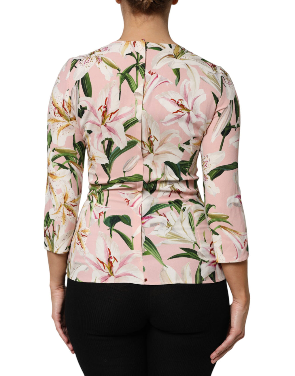 Dolce & Gabbana Rosa Lily Print Viskose Rundhalsausschnitt Bluse Top