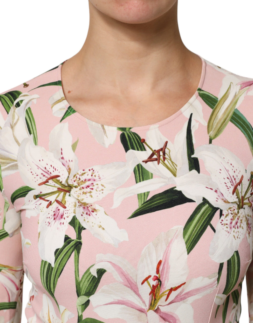Dolce & Gabbana Rosa Lily Print Viskose Rundhalsausschnitt Bluse Top