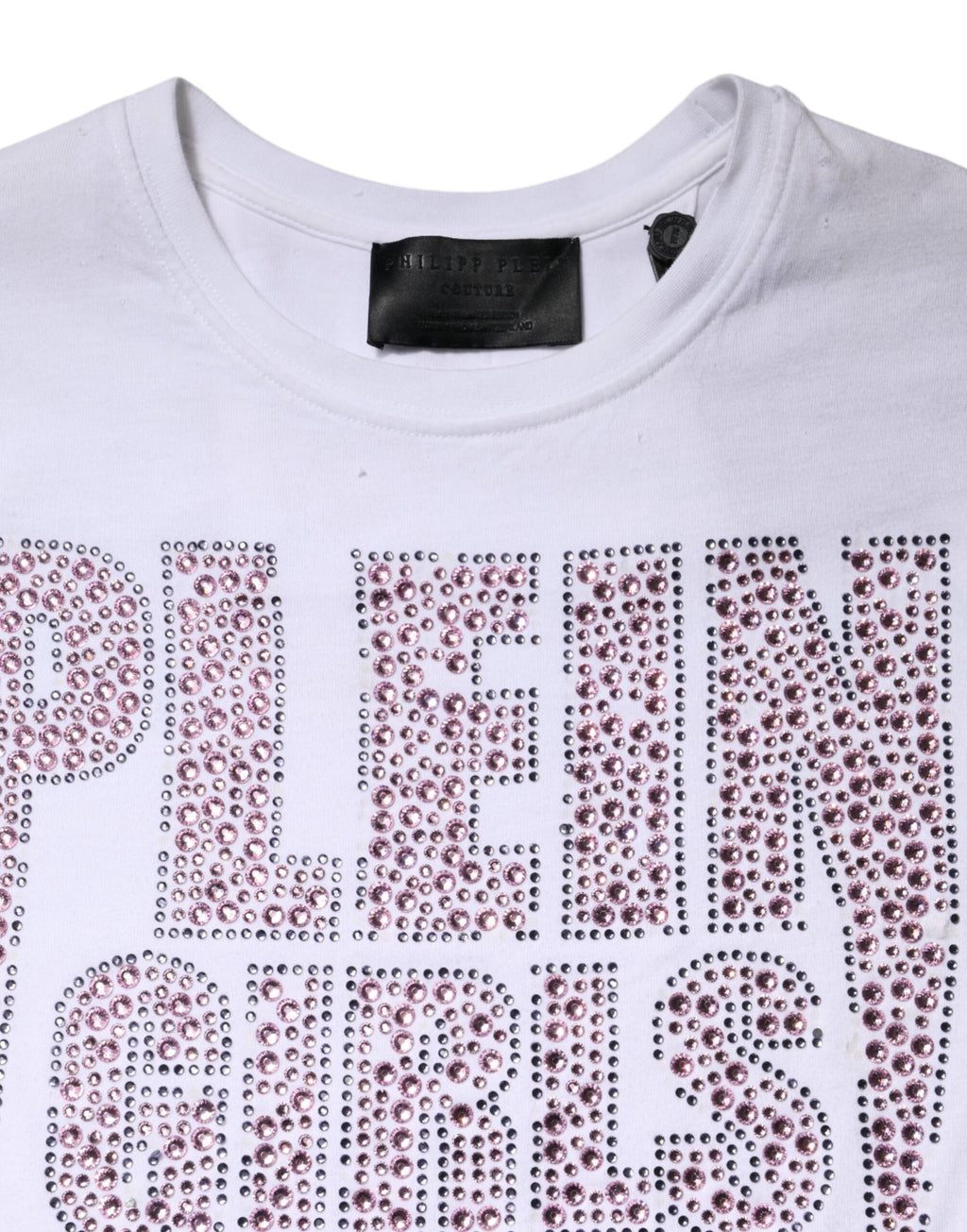 Philipp Plein Weißes verschönertes T-Shirt mit Rundhalsausschnitt und kurzen Ärmeln