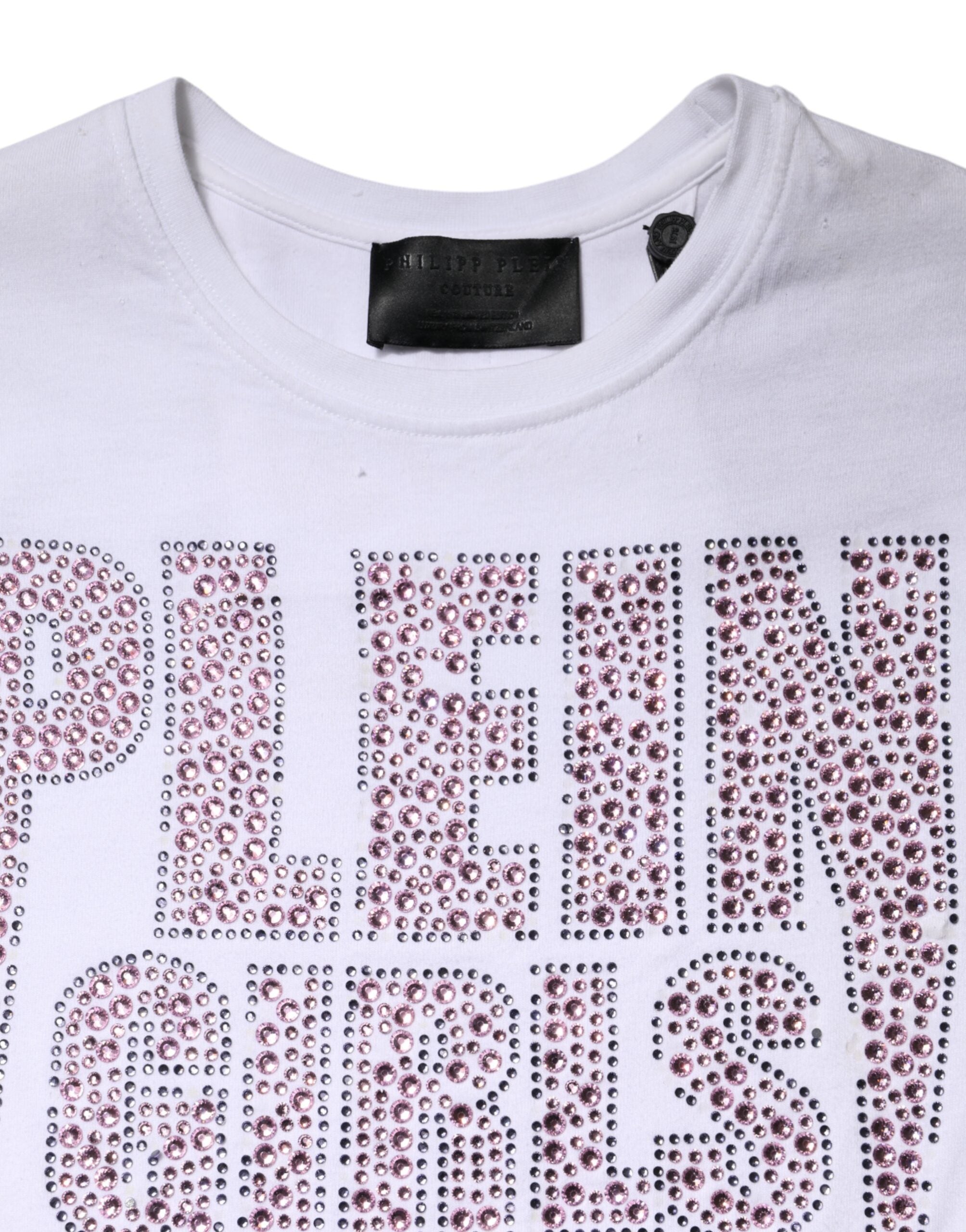 Philipp Plein Weißes verschönertes T-Shirt mit Rundhalsausschnitt und kurzen Ärmeln