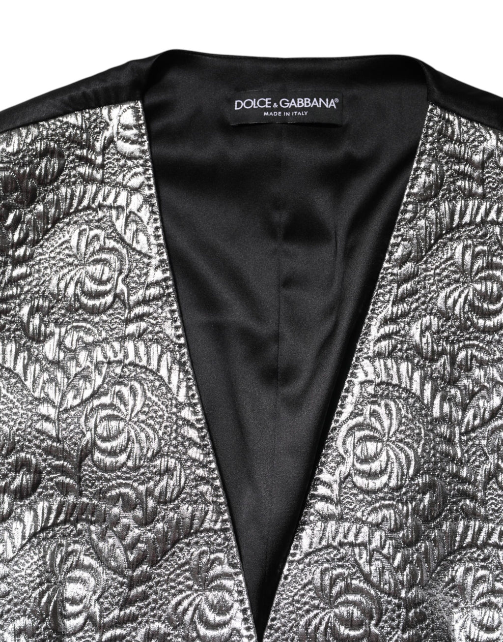 Dolce & Gabbana Silbernes ärmelloses Jacquard-Westenoberteil mit Blumenmuster