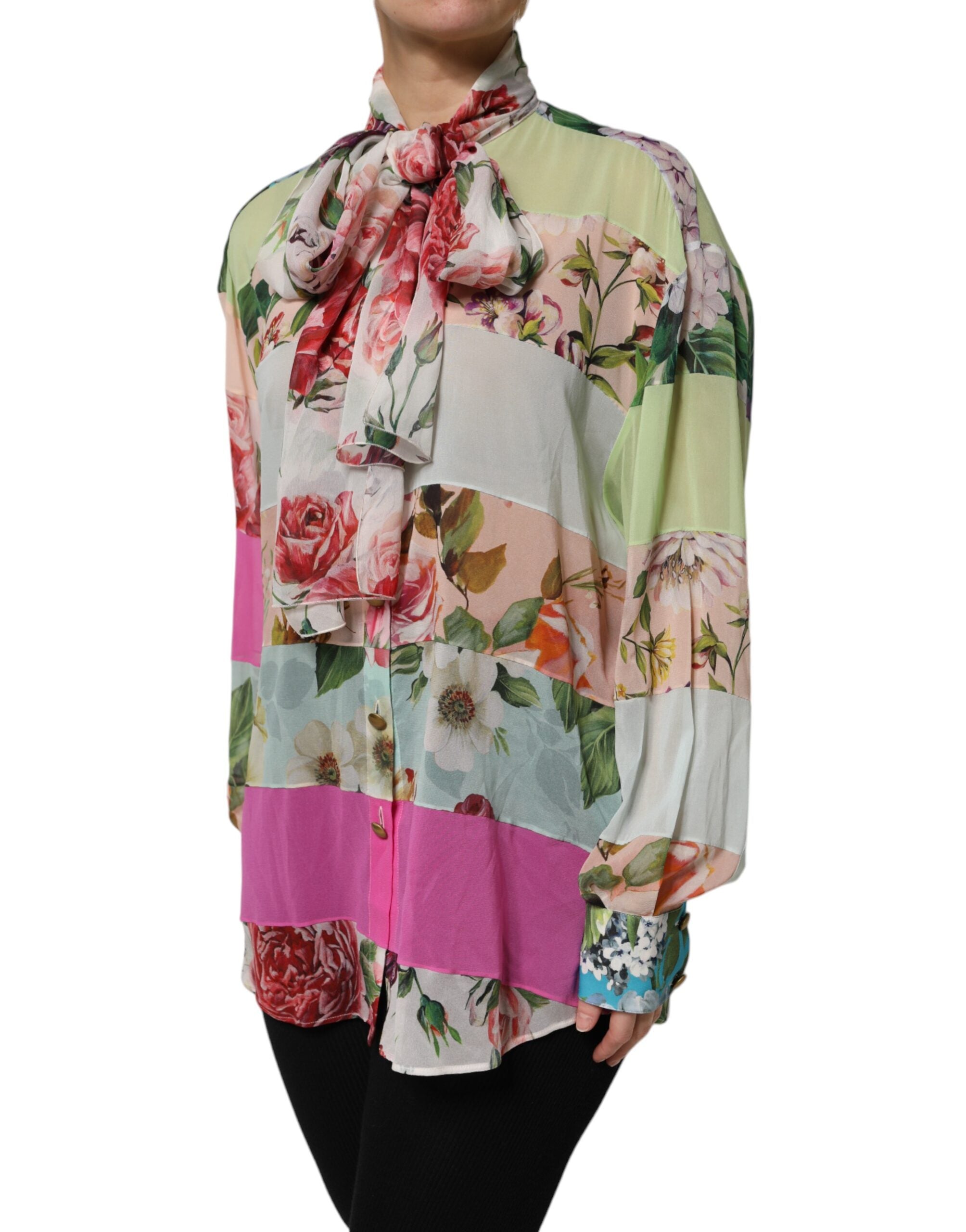 Dolce & Gabbana Multicolor Floral Patchwork Langarmshirt