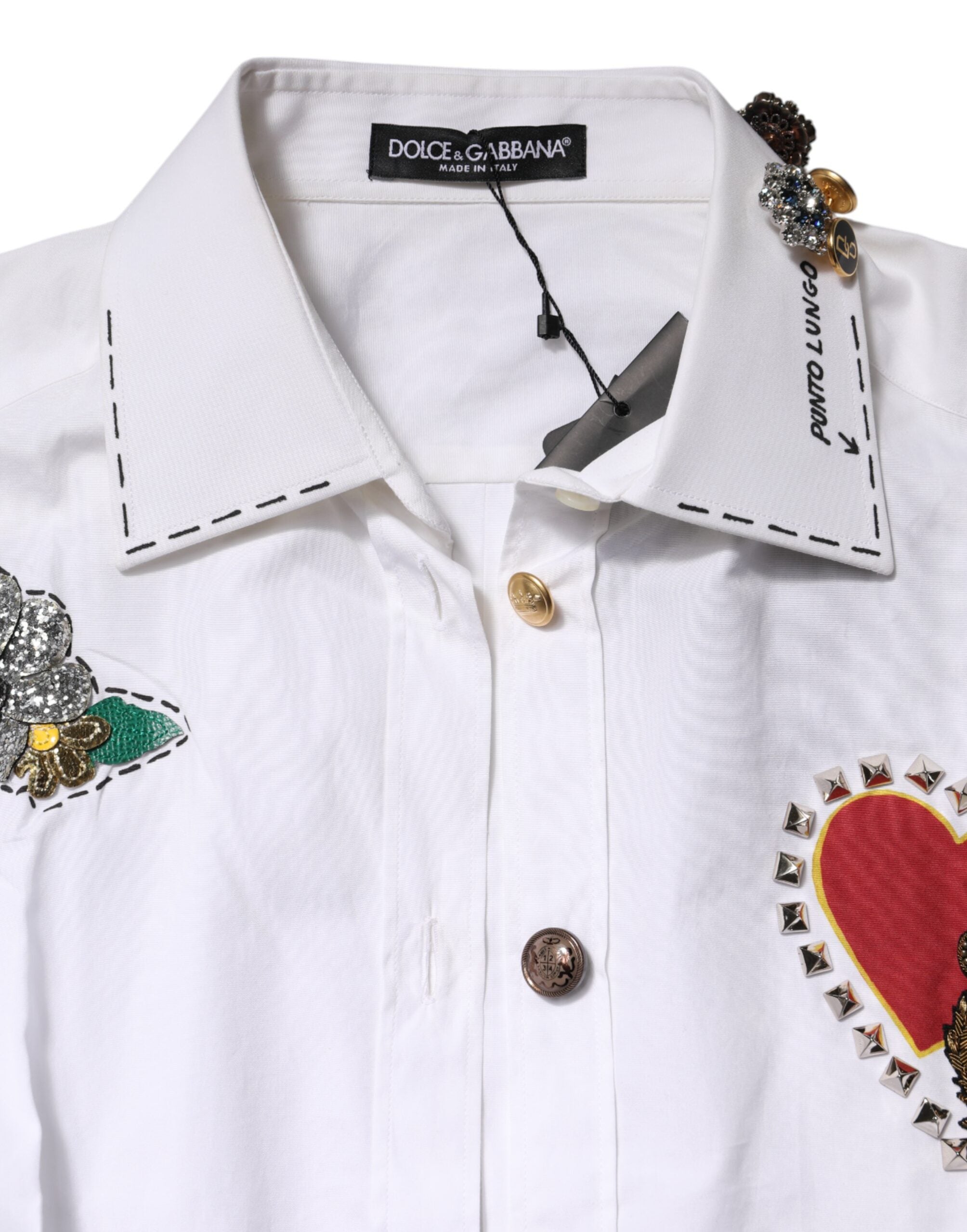 Dolce & Gabbana Weißes Hemd mit Blumenverzierung aus Baumwolle
