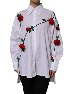 Dolce & Gabbana Weißes Baumwollkleid mit Blumenapplikationen Shirt Top