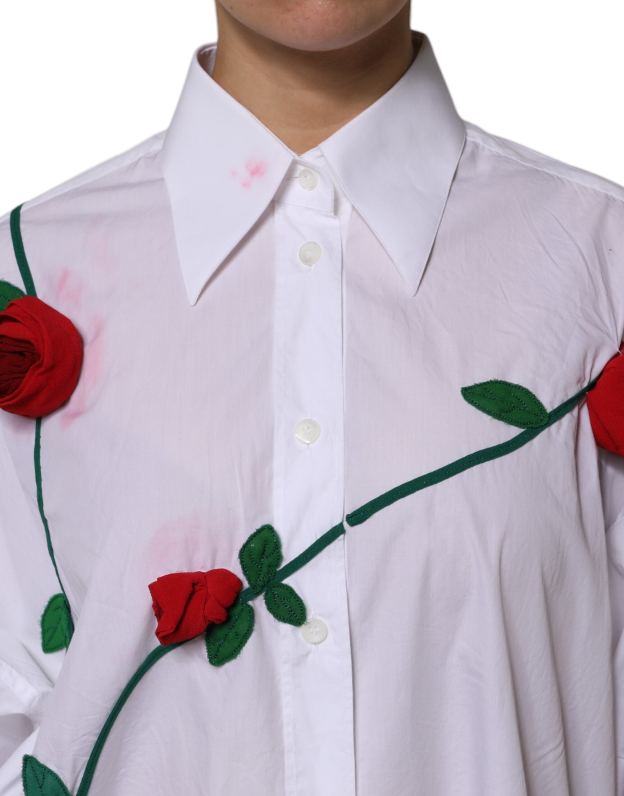 Dolce & Gabbana Weißes Baumwollkleid mit Blumenapplikationen Shirt Top