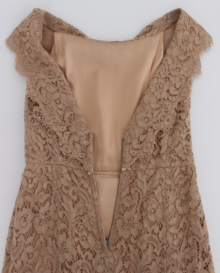 Dolce & Gabbana Rosa geblümte Spitze in voller Länge Etuikleid