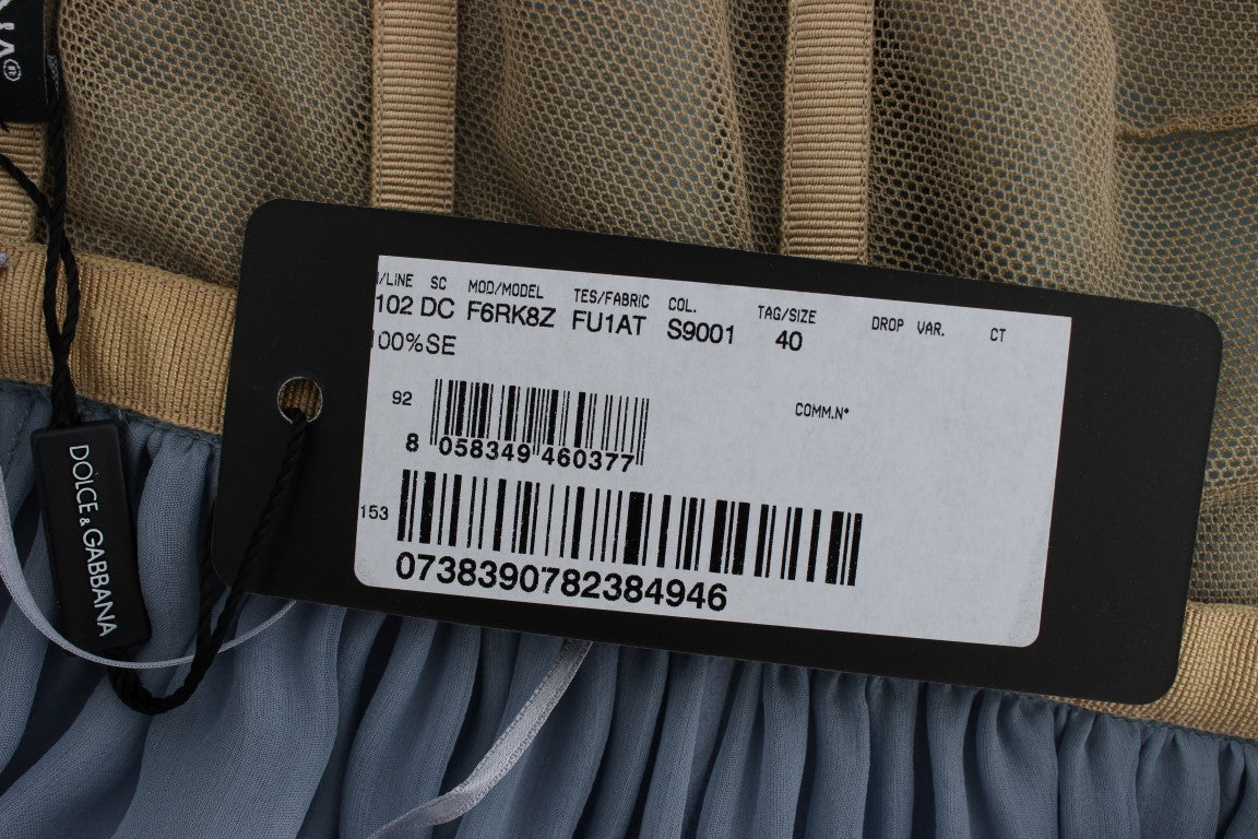 Dolce & Gabbana Blaues Seiden-Kristall-Etuikleid Ballkleid