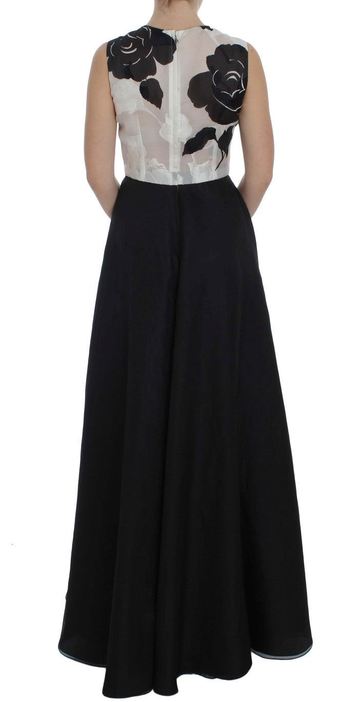 Dolce & Gabbana Schwarz Weiß Floral Seiden Etuikleid