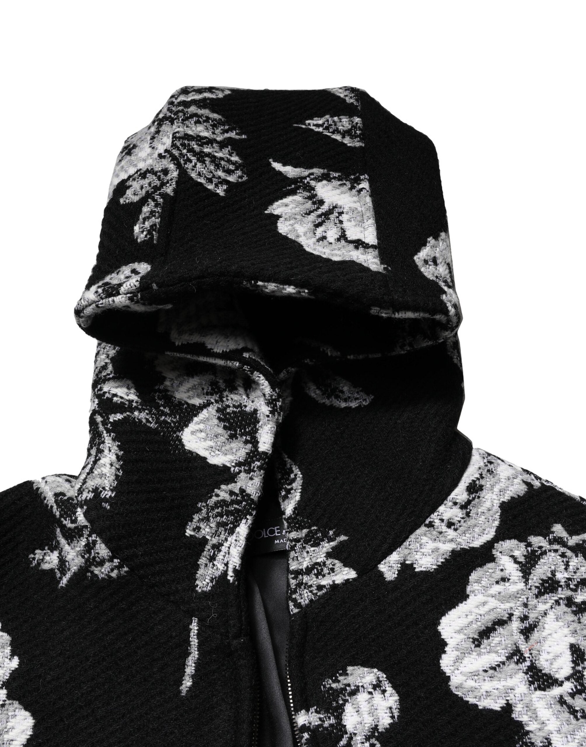 Dolce & Gabbana Schwarze Jacke mit Kapuze aus Wolle und Blumenmuster für Männer