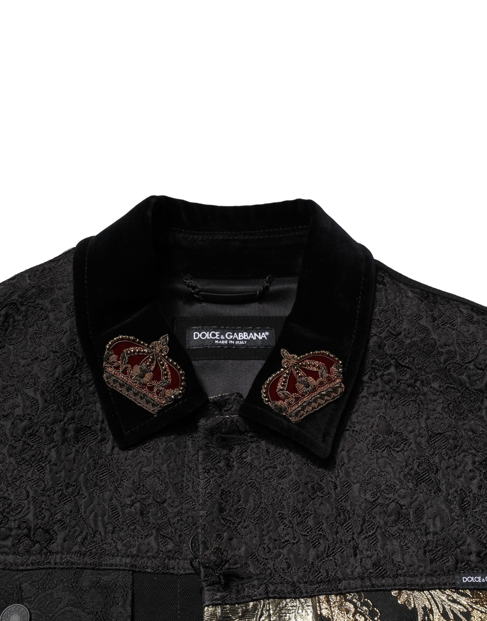 Dolce & Gabbana Schwarz Gold Floral Jacquard Männer Biker Jacke