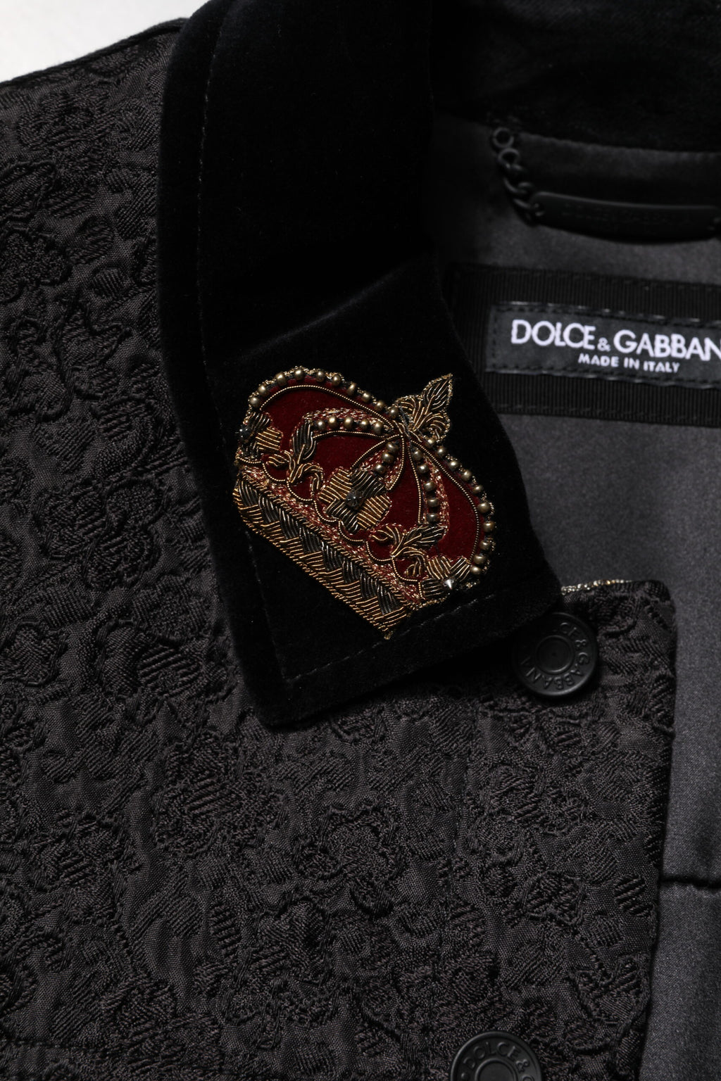 Dolce & Gabbana Schwarz Gold Floral Jacquard Männer Biker Jacke