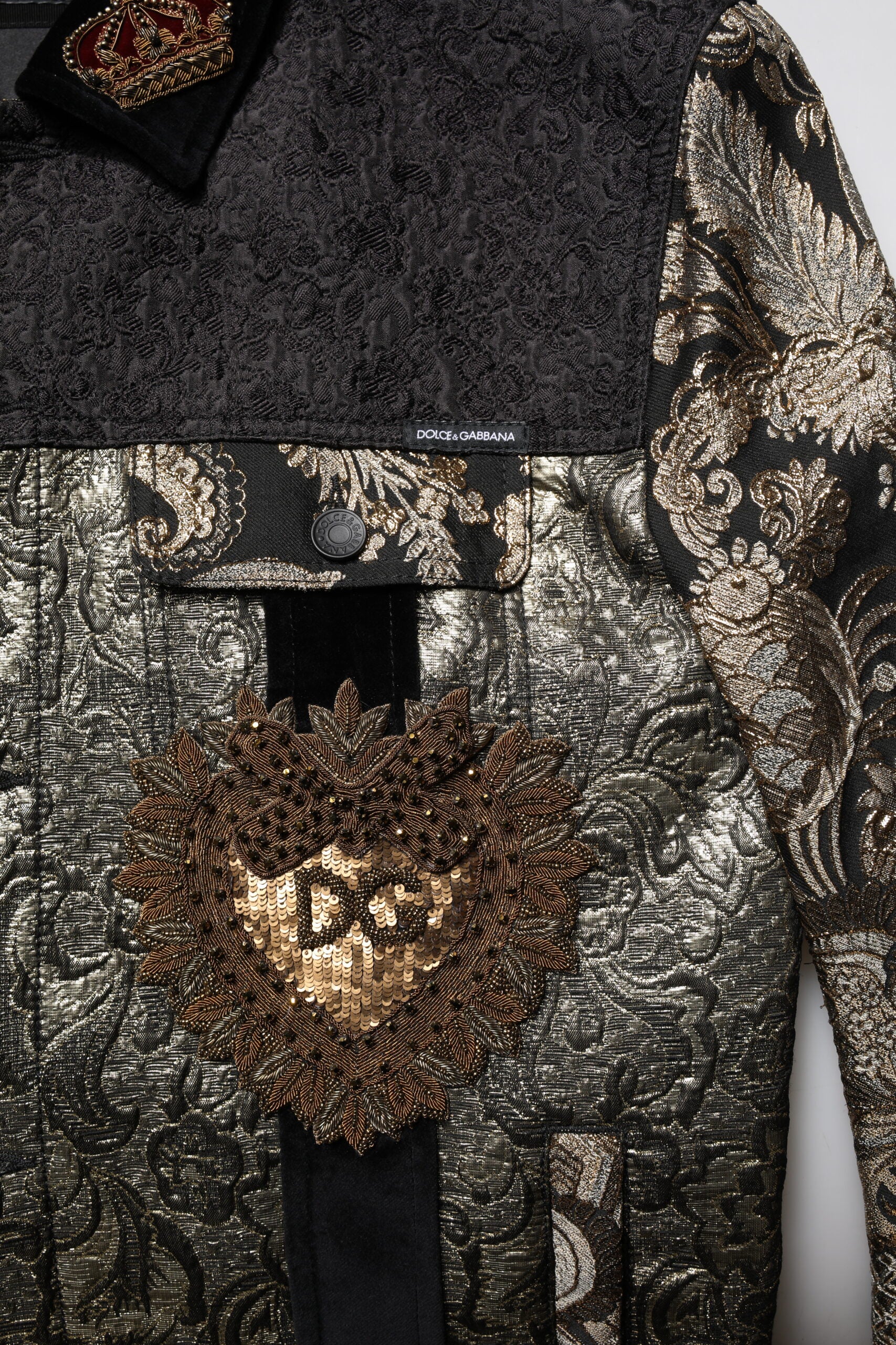 Dolce & Gabbana Schwarz Gold Floral Jacquard Männer Biker Jacke