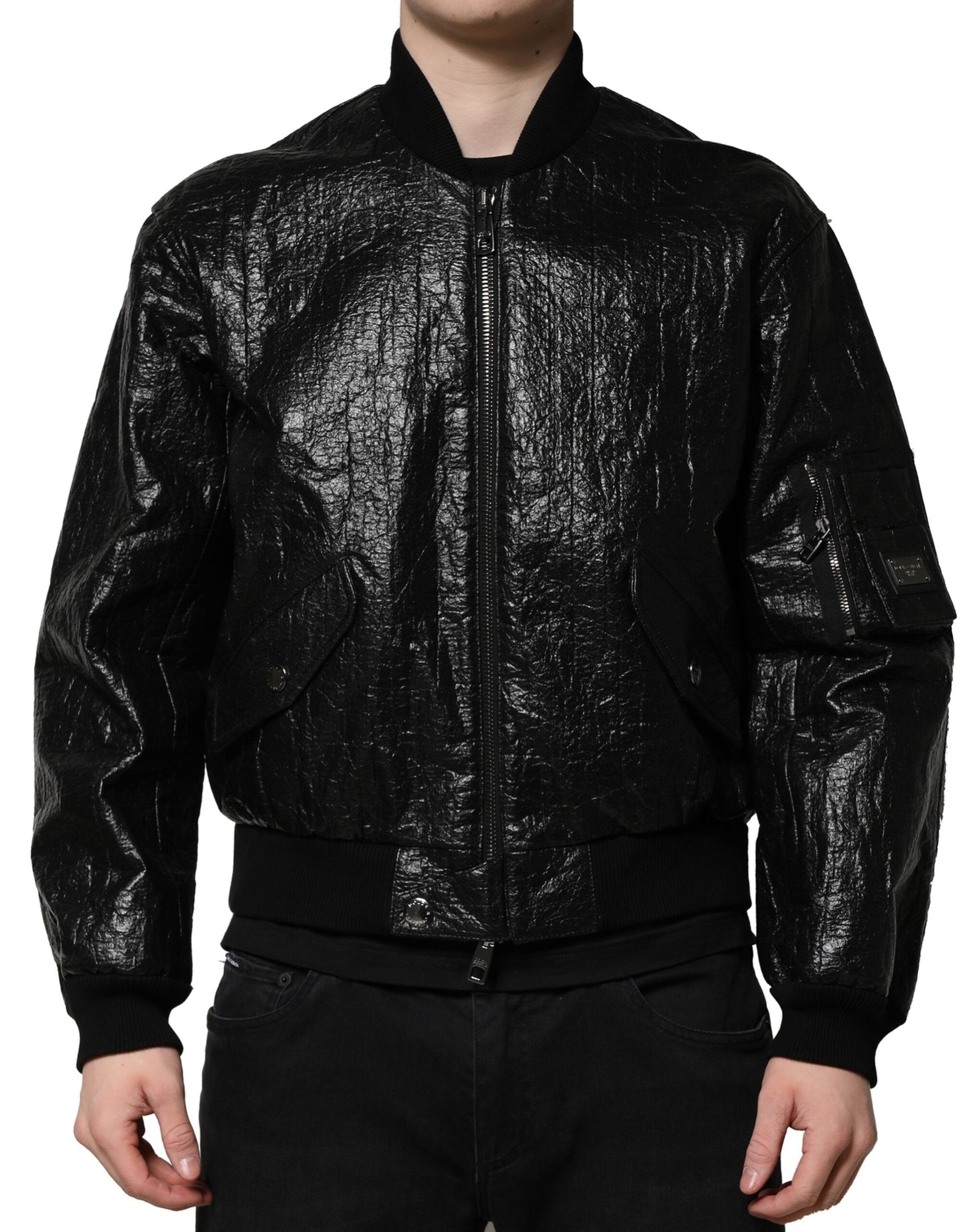 Dolce & Gabbana Schwarze Logo-Plakette Bomberjacke mit Reißverschluss