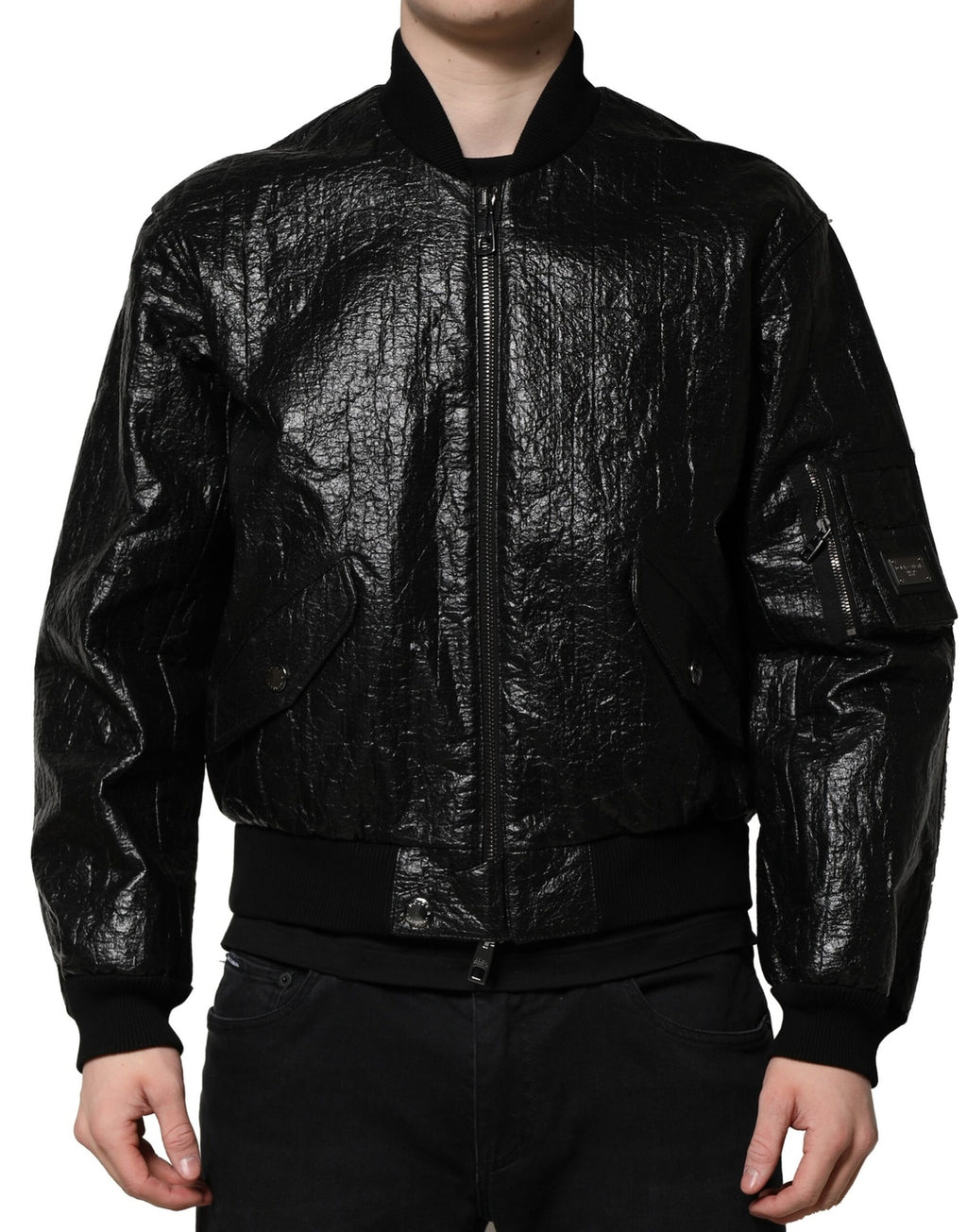 Dolce & Gabbana Schwarze Logo-Plakette Bomberjacke mit Reißverschluss
