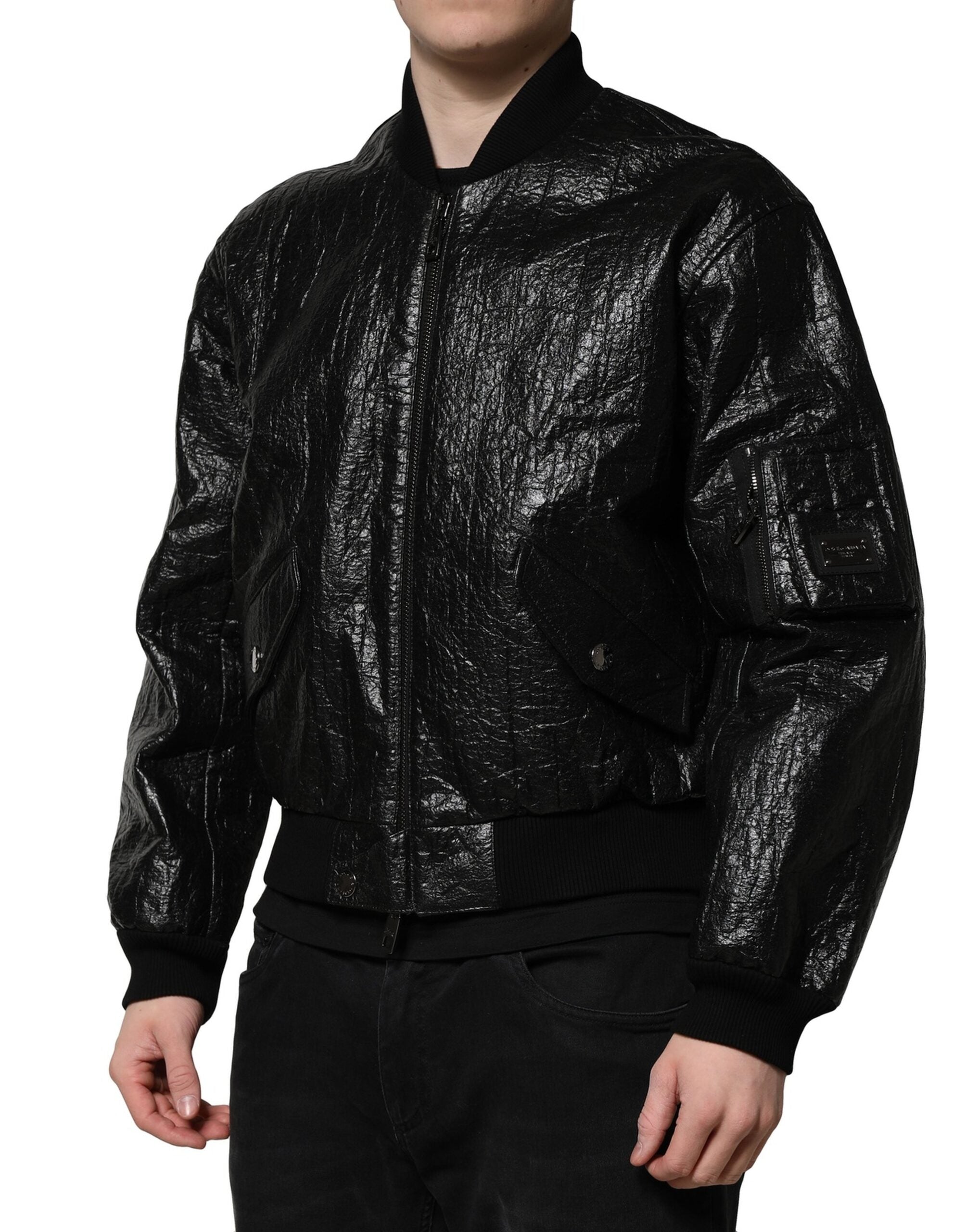 Dolce & Gabbana Schwarze Logo-Plakette Bomberjacke mit Reißverschluss