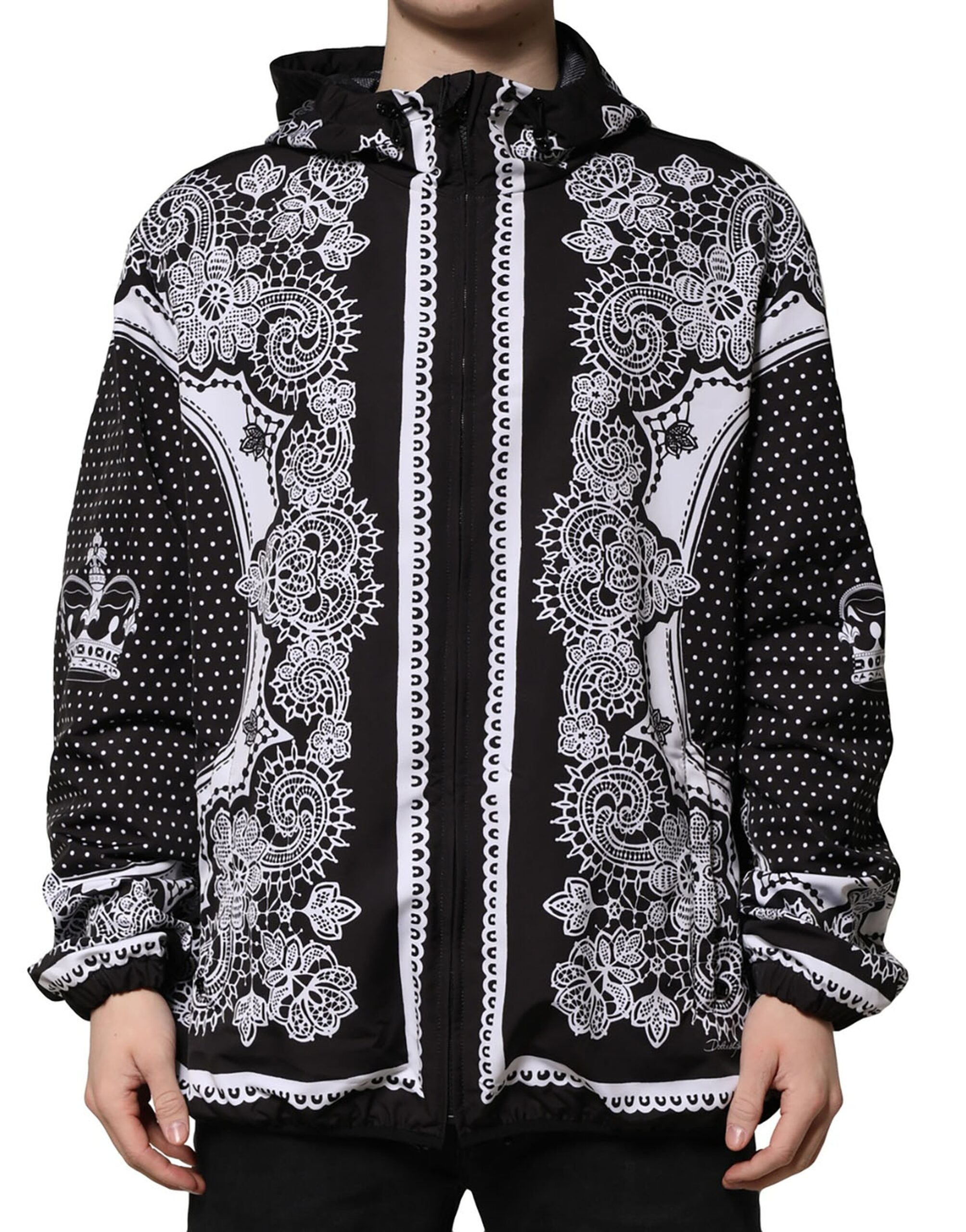 Dolce & Gabbana Schwarze Bandana Print Bomberjacke mit Kapuze
