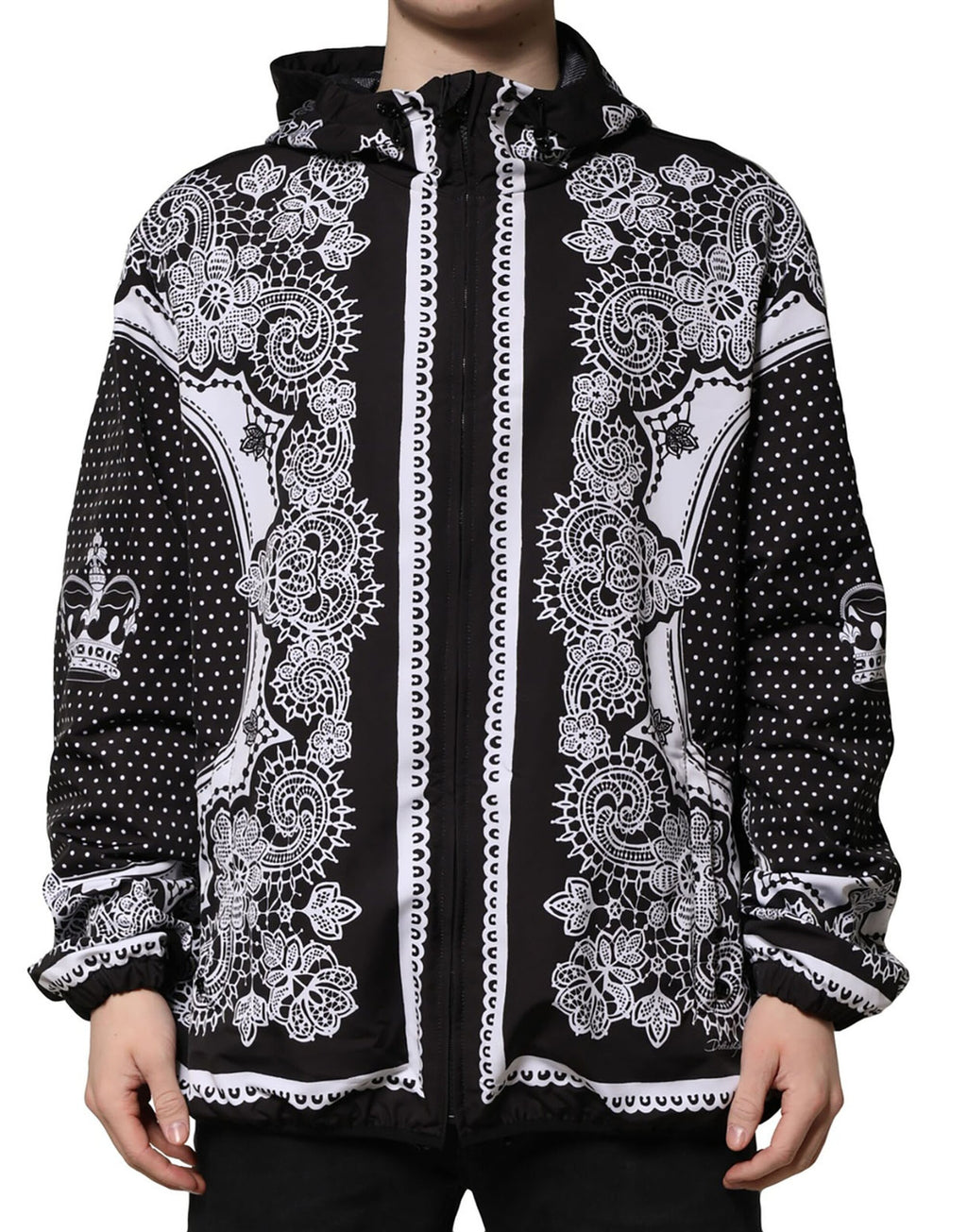 Dolce & Gabbana Schwarze Bandana Print Bomberjacke mit Kapuze