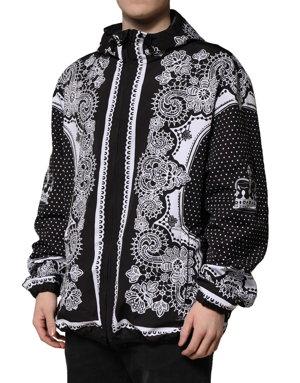 Dolce & Gabbana Schwarze Bandana Print Bomberjacke mit Kapuze