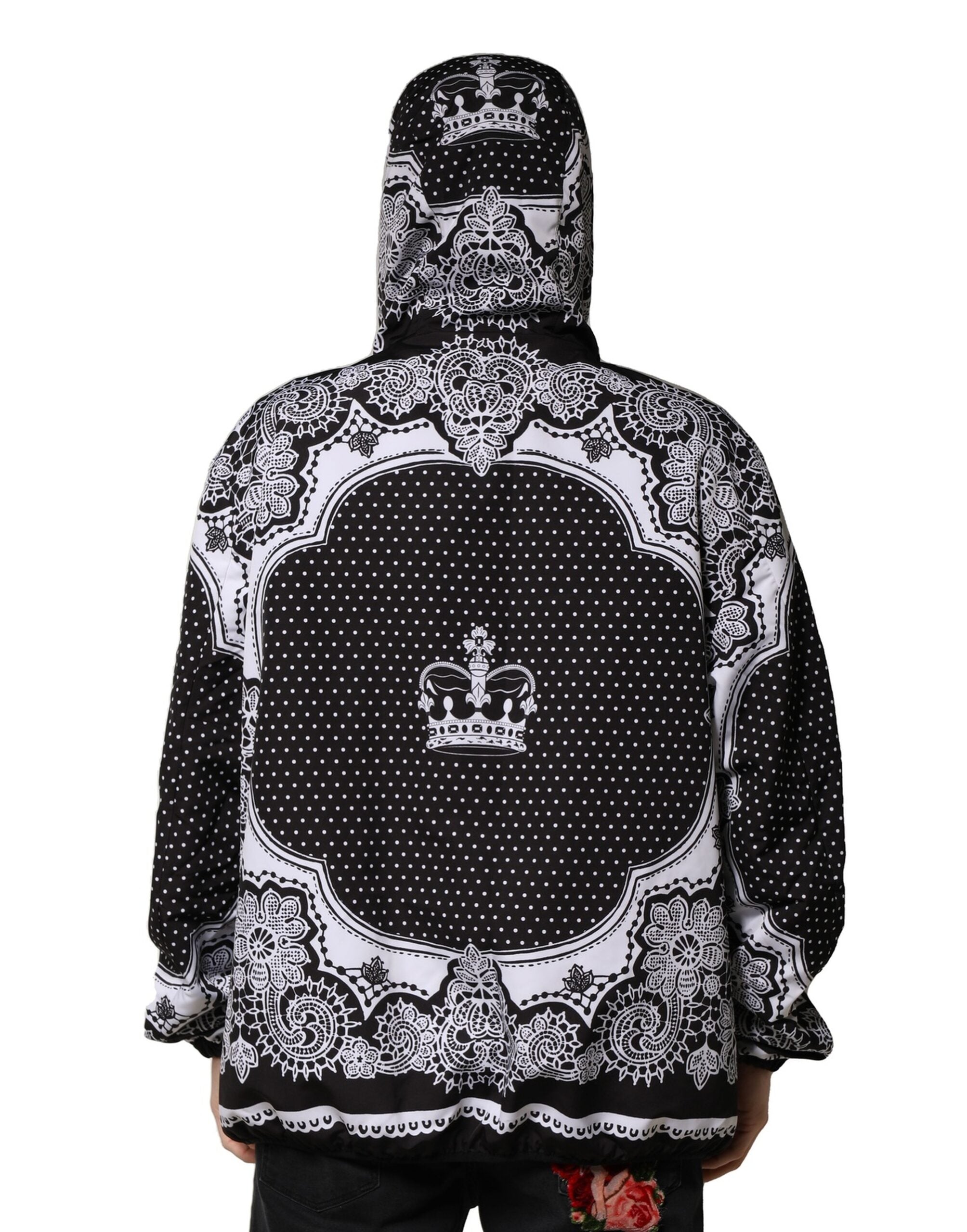Dolce & Gabbana Schwarze Bandana Print Bomberjacke mit Kapuze