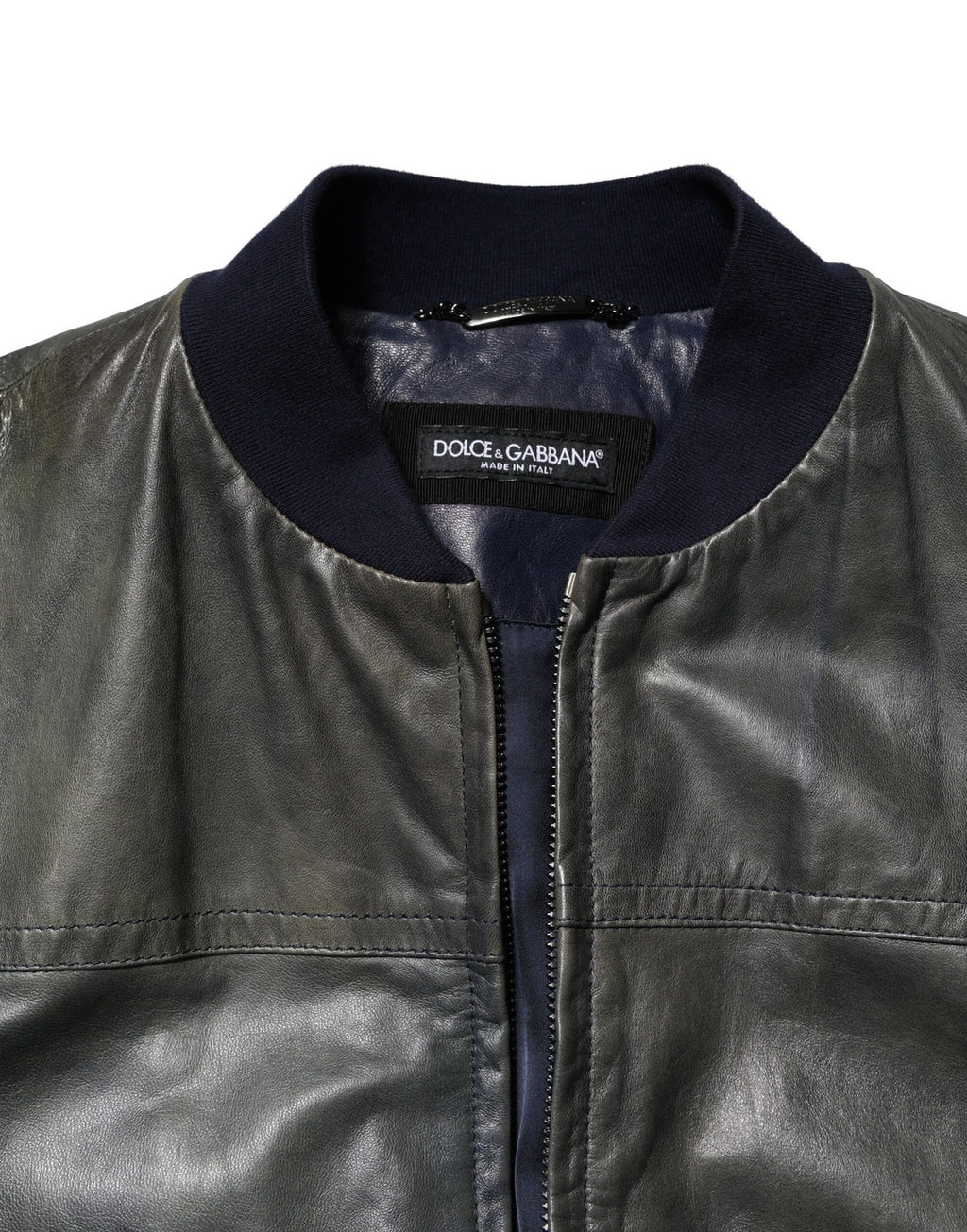 Dolce & Gabbana Schwarze Lammfell Leder Biker Jacke mit Reißverschluss