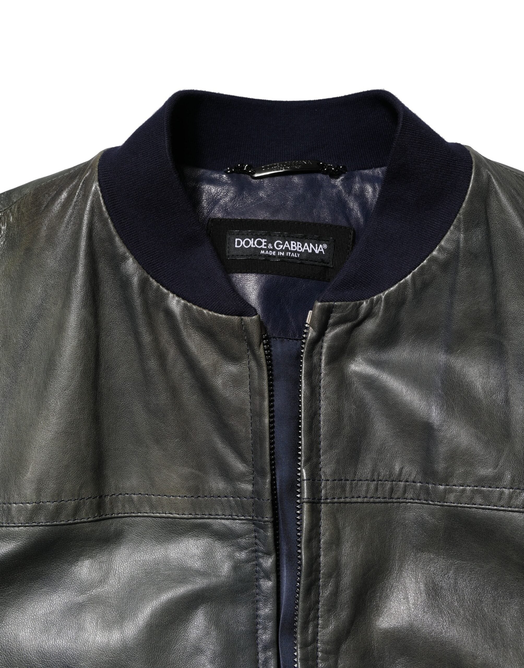 Dolce & Gabbana Schwarze Lammfell Leder Biker Jacke mit Reißverschluss
