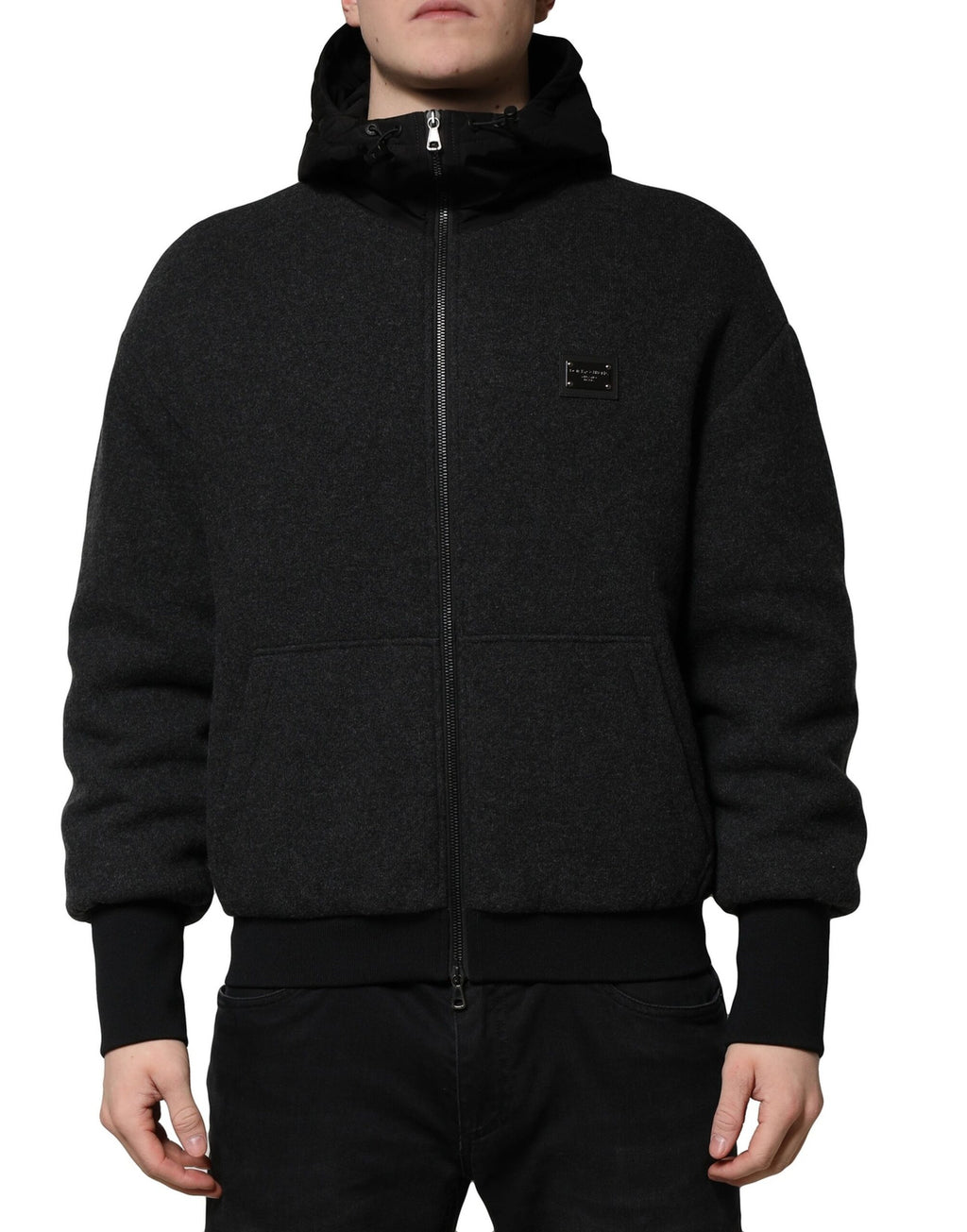 Dolce & Gabbana Schwarze DG Logo Plaque Bomberjacke mit Kapuze
