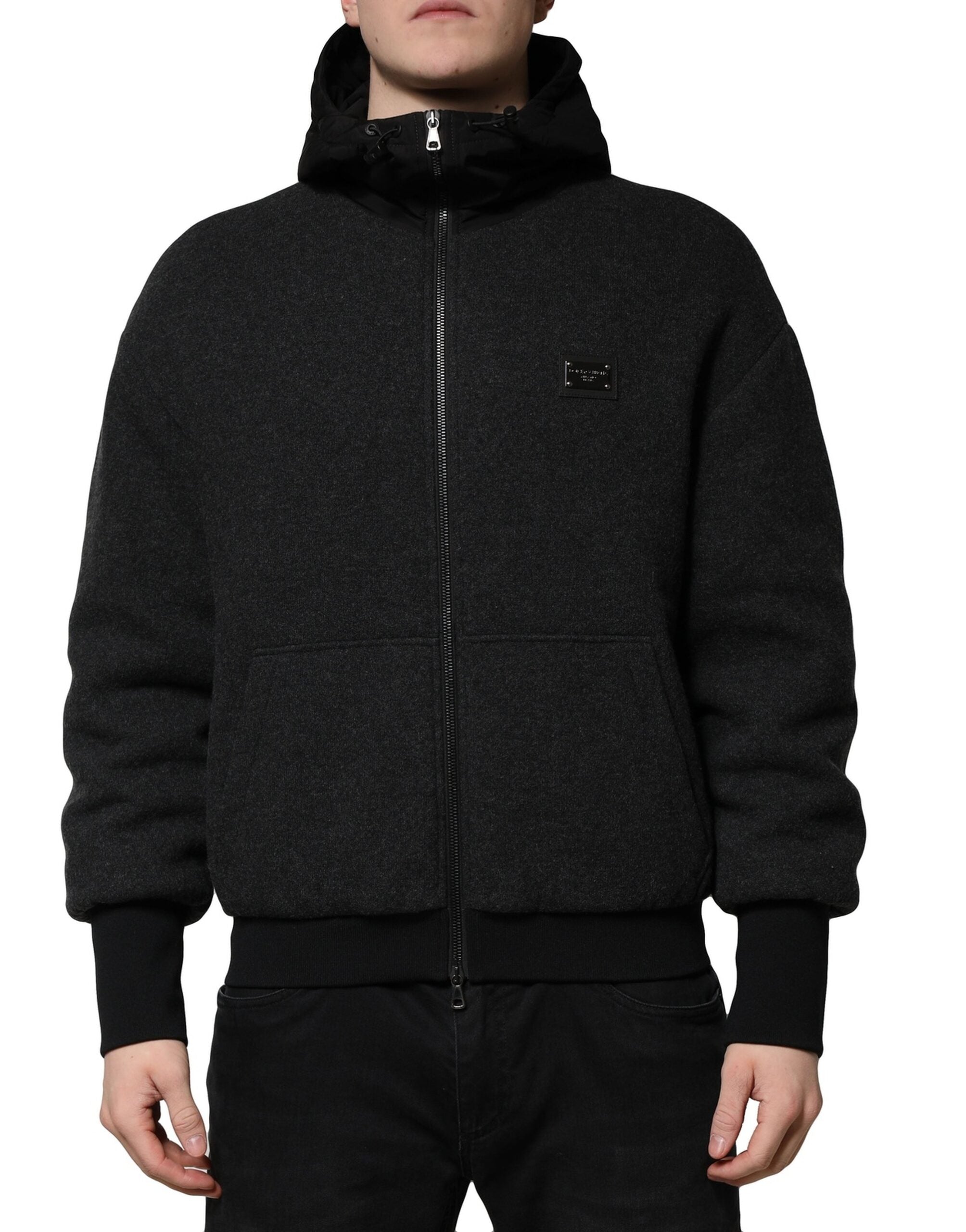 Dolce & Gabbana Schwarze DG Logo Plaque Bomberjacke mit Kapuze