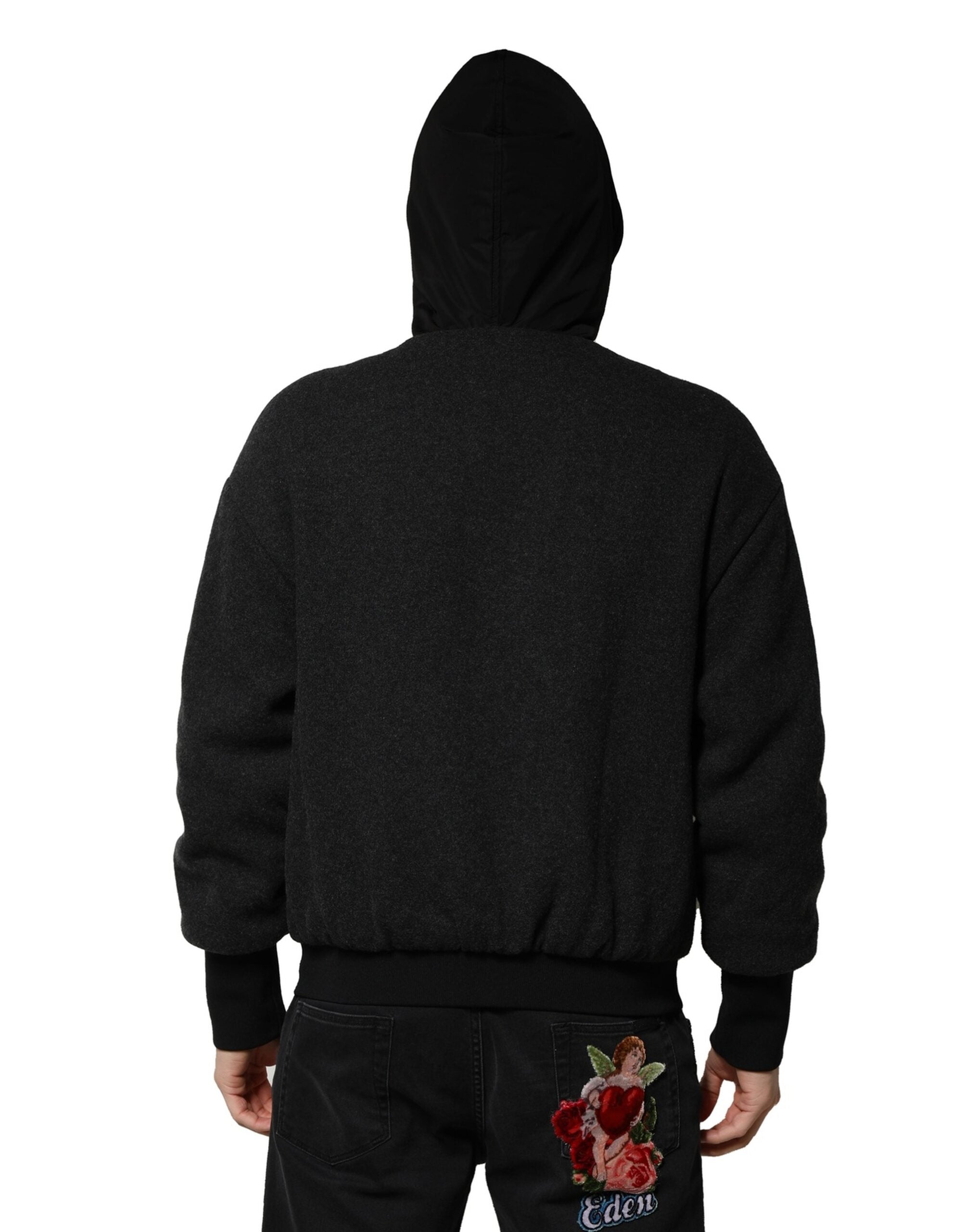 Dolce & Gabbana Schwarze DG Logo Plaque Bomberjacke mit Kapuze