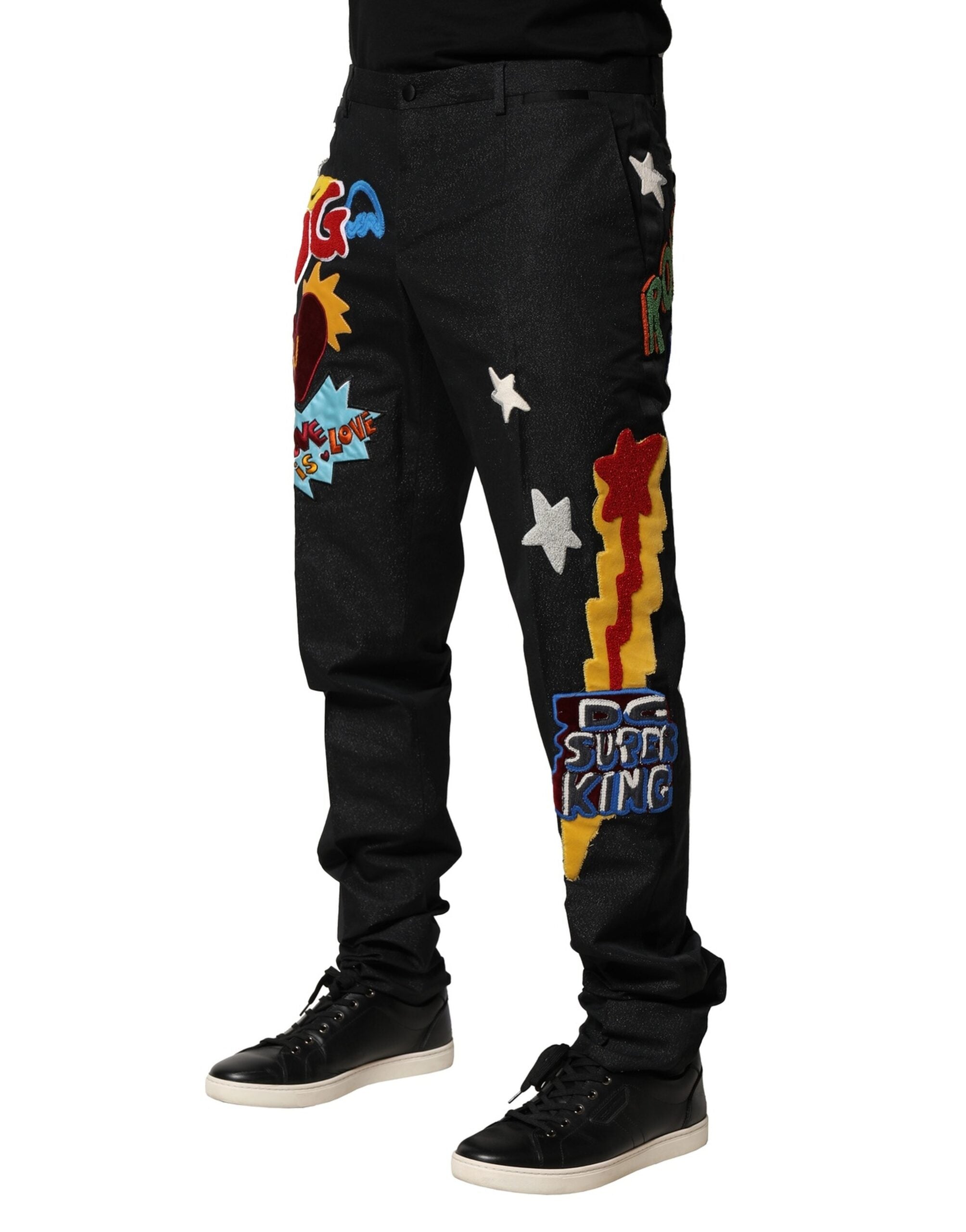 Dolce & Gabbana Schwarze Grafik-Stickerei Männer Hosen