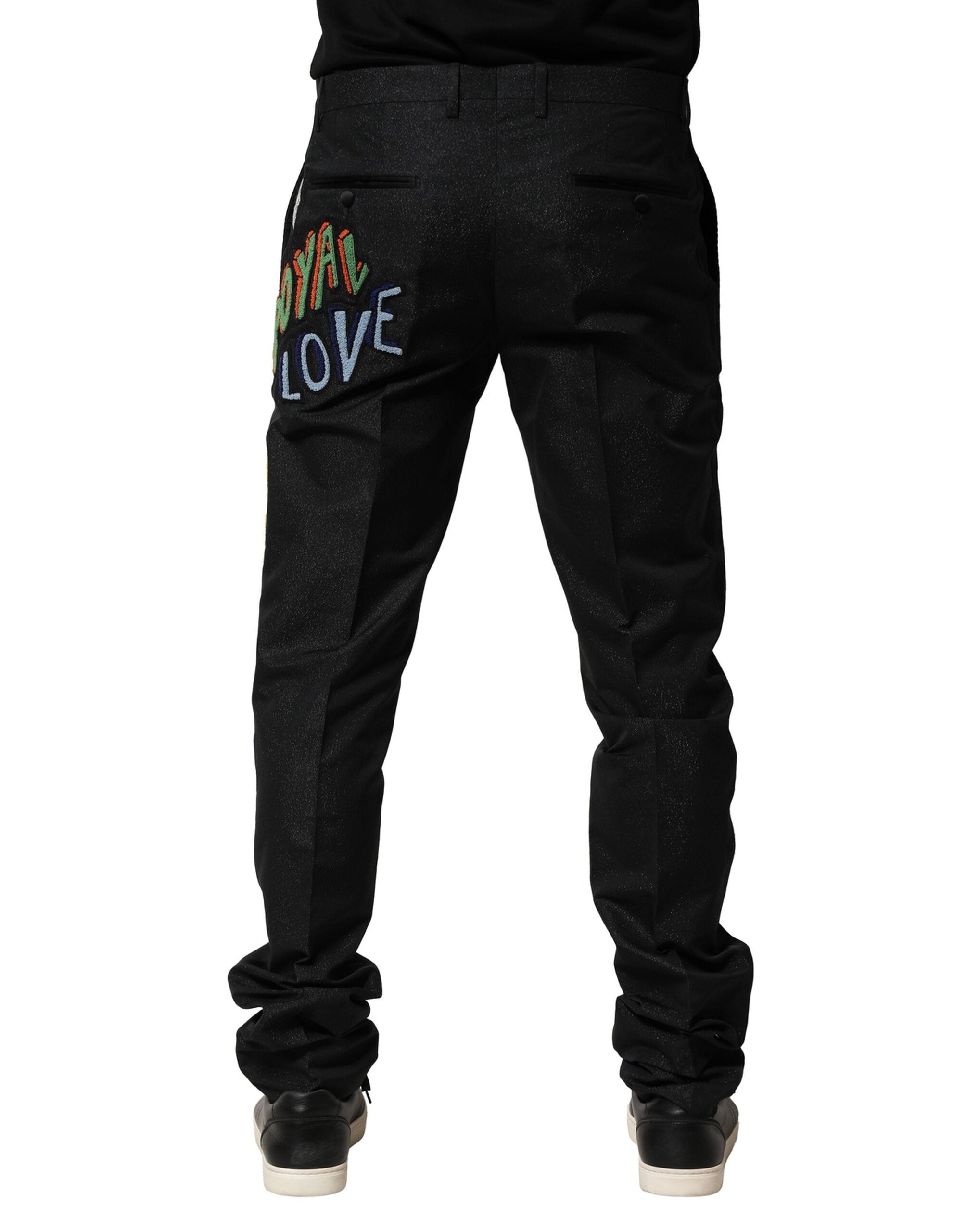 Dolce & Gabbana Schwarze Grafik-Stickerei Männer Hosen