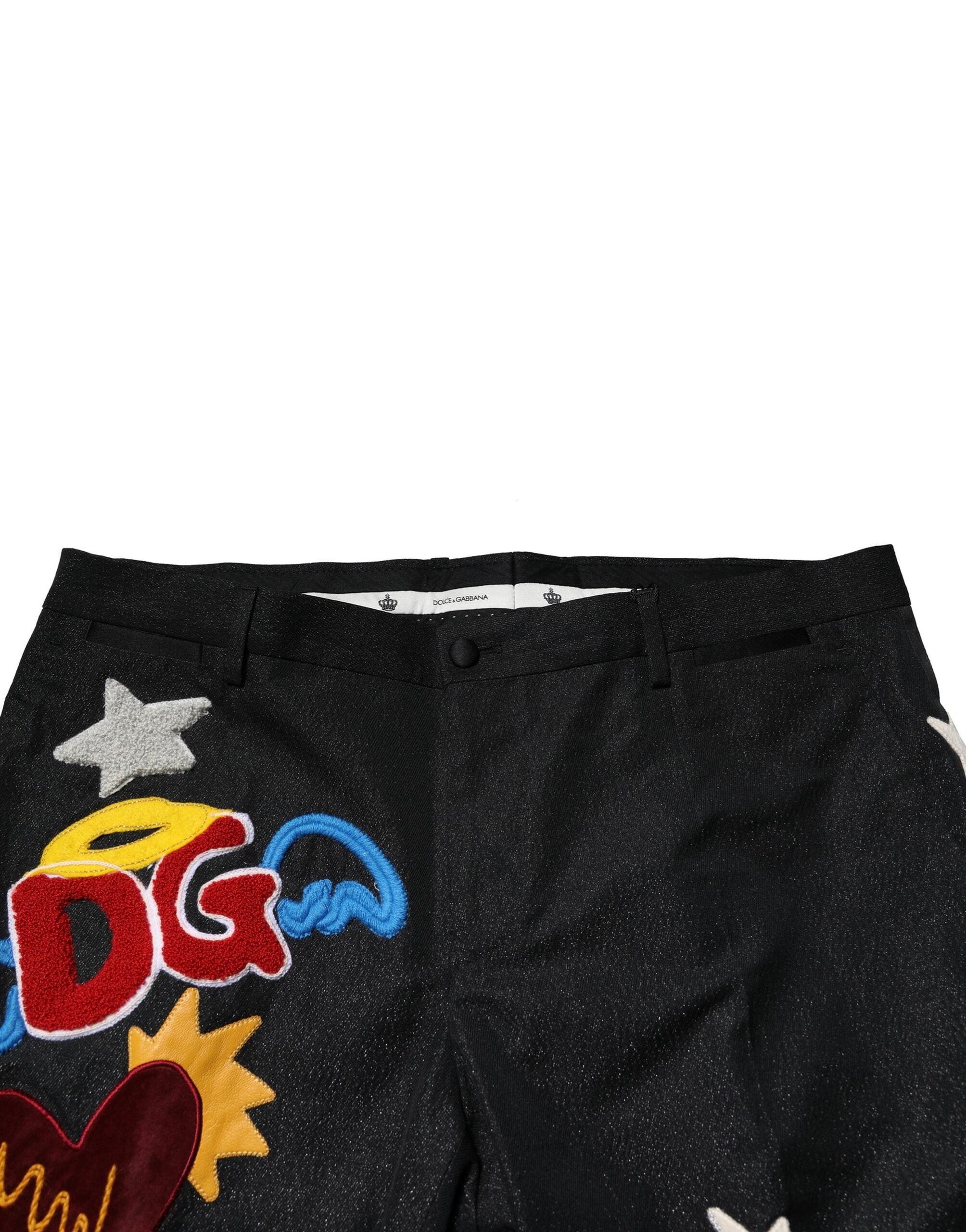 Dolce & Gabbana Schwarze Grafik-Stickerei Männer Hosen