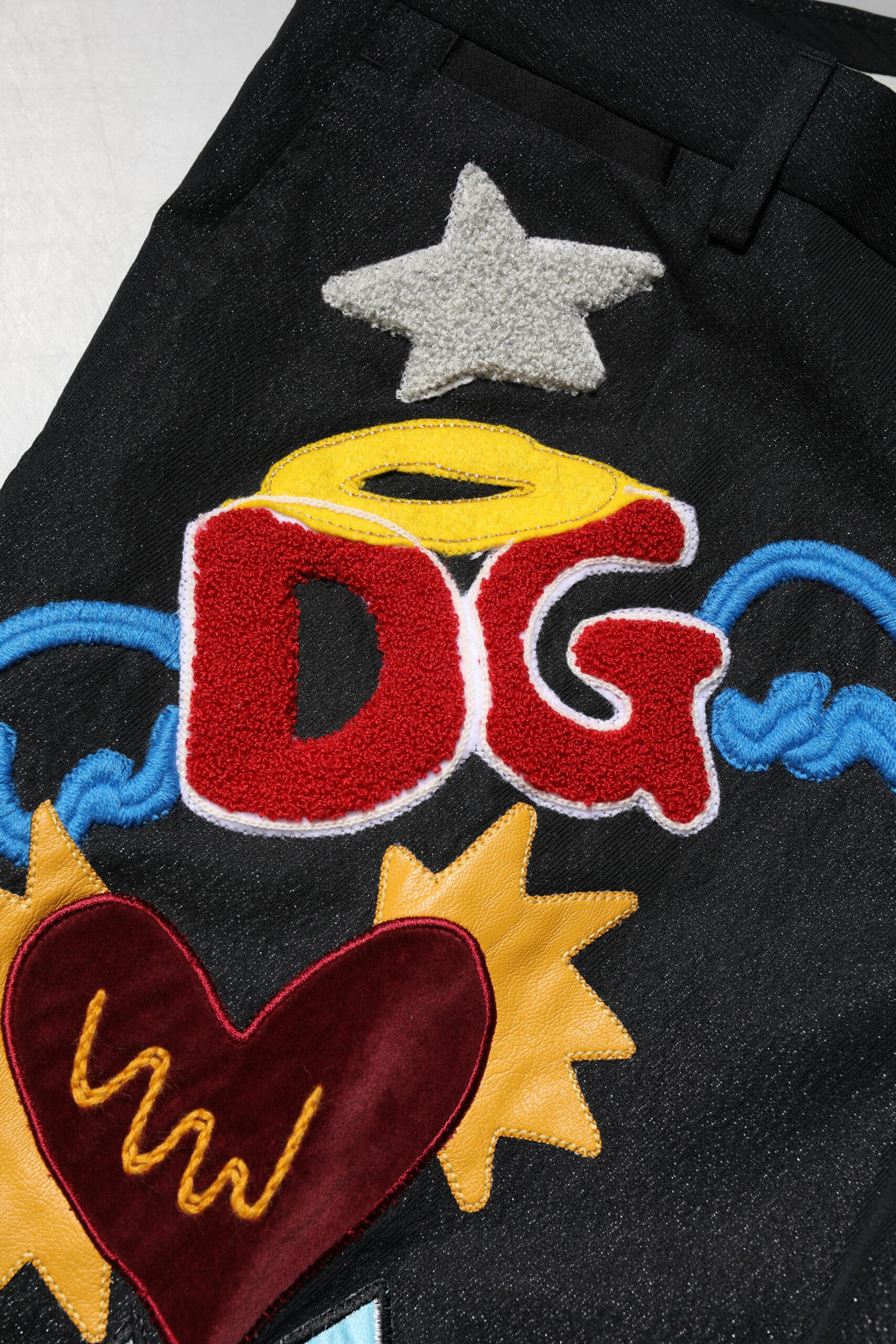 Dolce & Gabbana Schwarze Grafik-Stickerei Männer Hosen