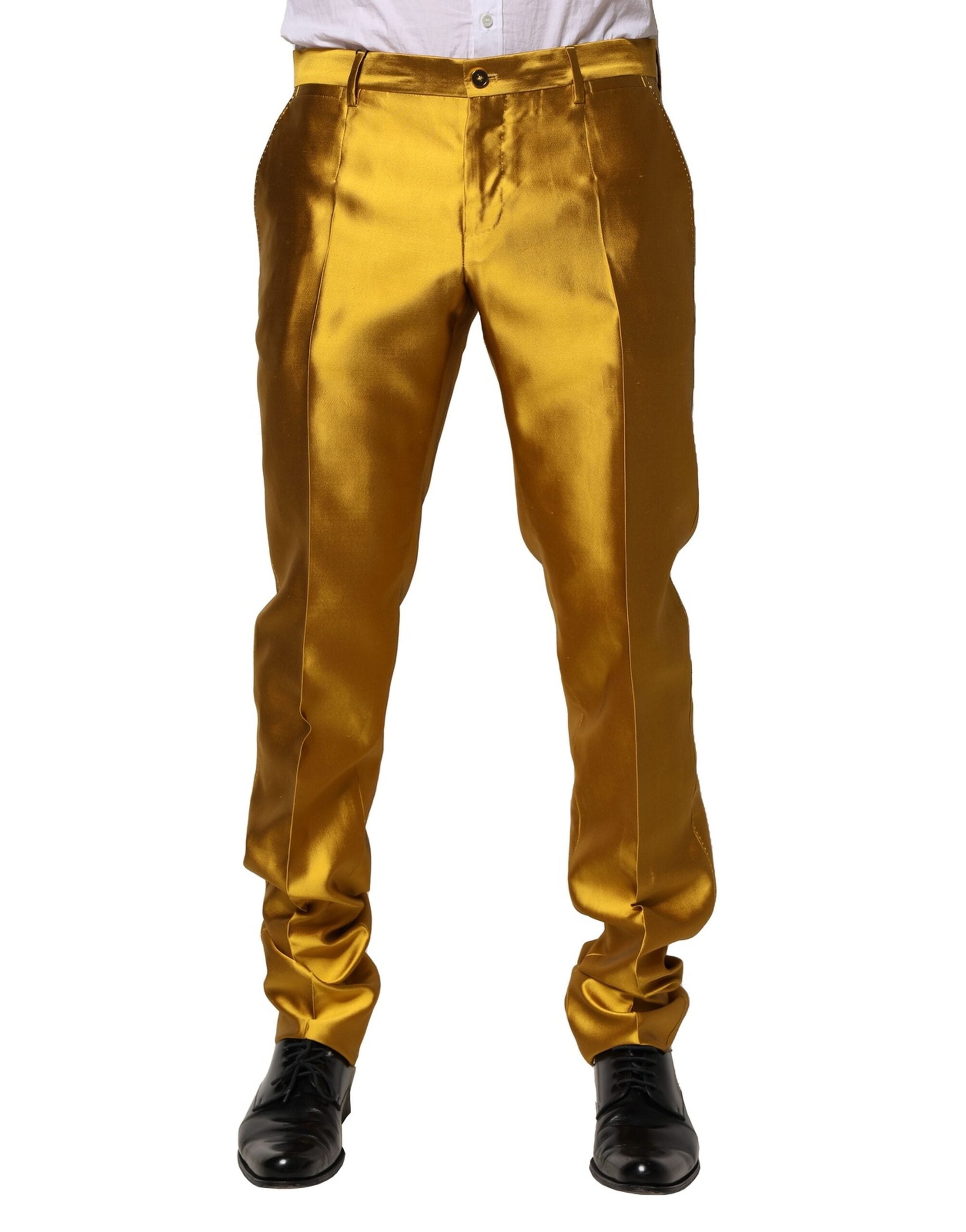 Dolce & Gabbana Yellow Silk Tapered Dress Herrenhosen
