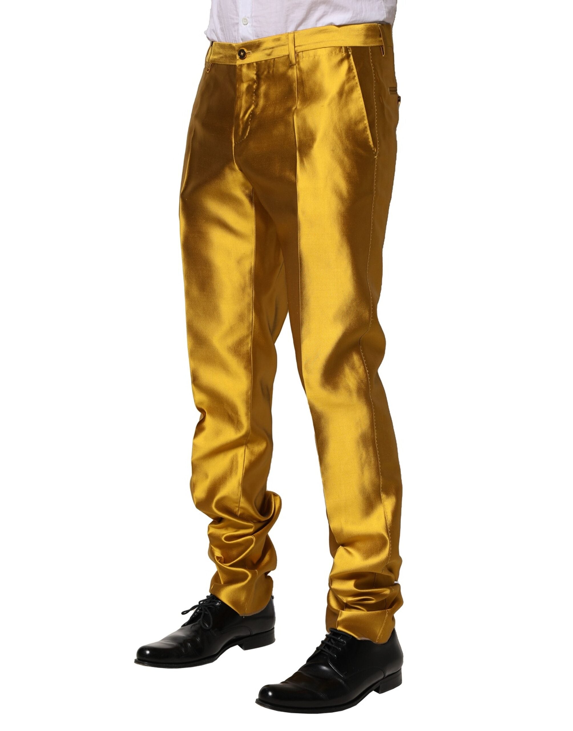 Dolce & Gabbana Yellow Silk Tapered Dress Herrenhosen