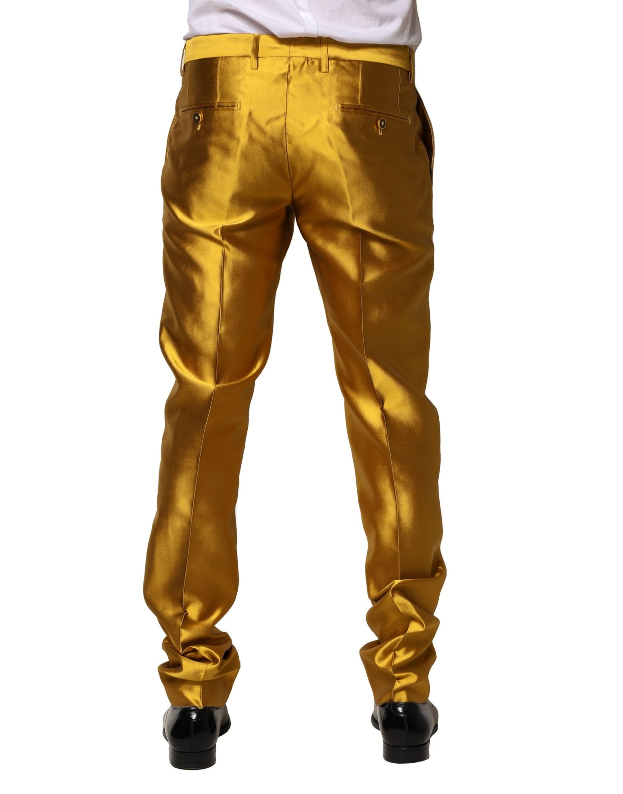 Dolce & Gabbana Yellow Silk Tapered Dress Herrenhosen