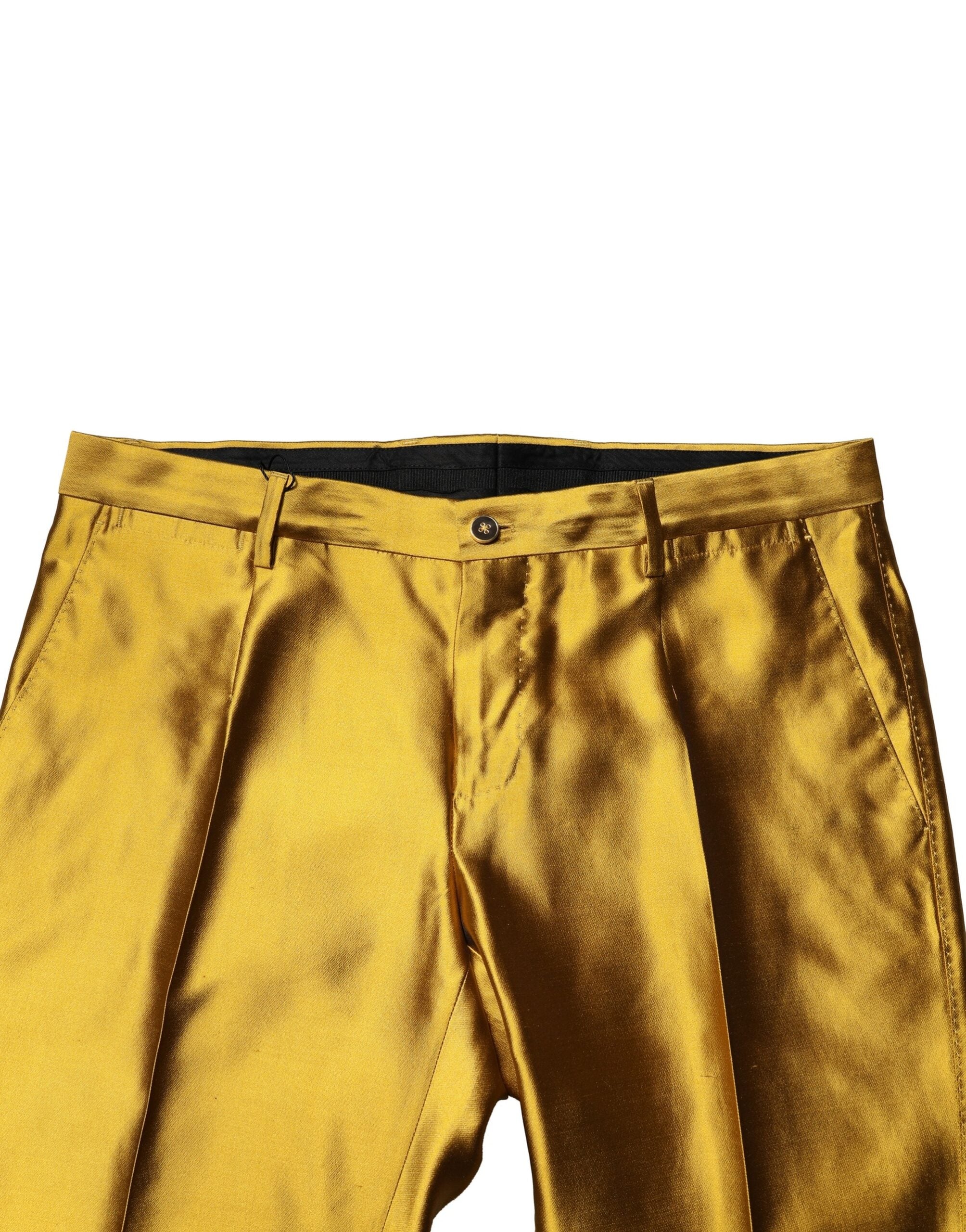 Dolce & Gabbana Yellow Silk Tapered Dress Herrenhosen