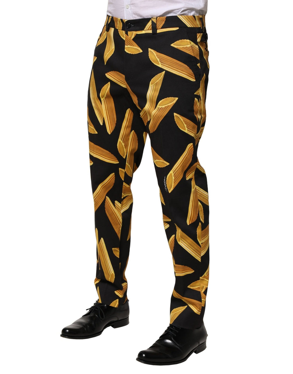 Dolce & Gabbana Schwarze Herrenhose mit schmal zulaufendem Bein und Nudel-Print